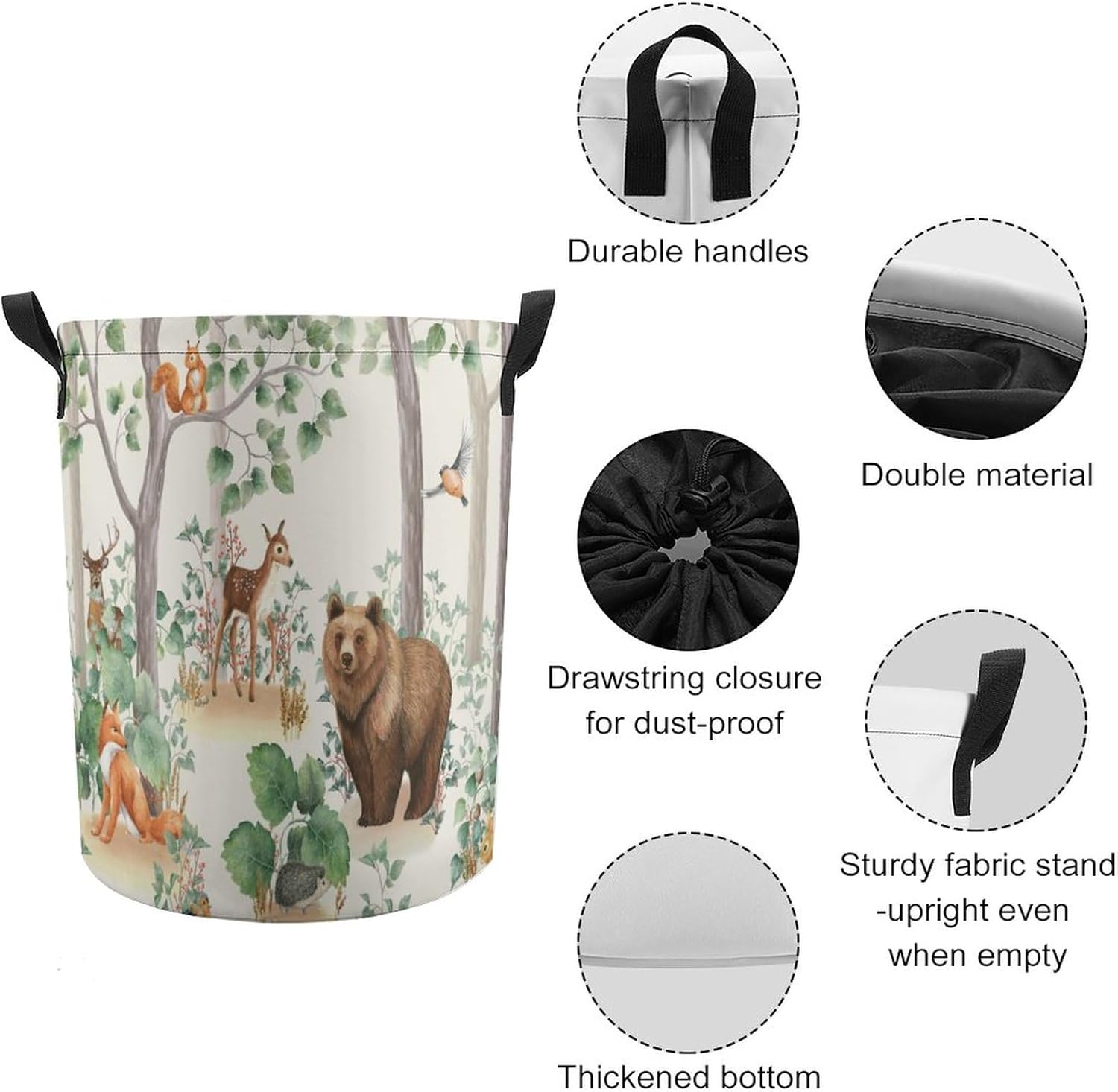 Brebasf Rustic Woodland Freestanding Waterproof Laundry Basket,Cute Country Lodge Cabin Forest Animals Bear Deer Fox Freestanding Waterproof Laundry Basket 13.8"W x 17.3"H
