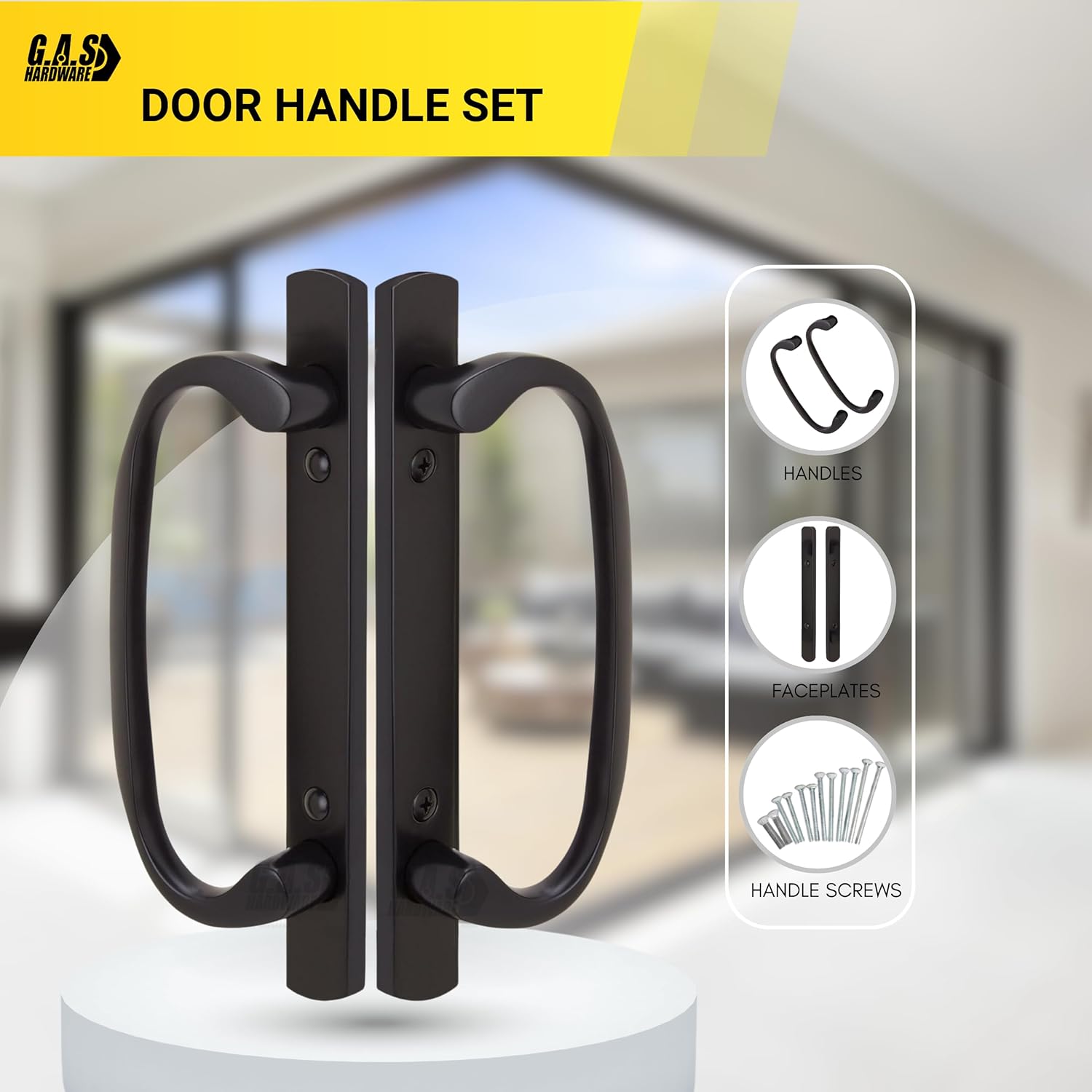 8.5" Legacy Sliding Patio Glass Door Dummy Handle Set – Sash Controls 2265 Handle Replacement – Fits 3-15/16" Screw Holes Spacing, 1-1/4" to 2-1/4" Thick Doors – No Latch, No Mortise Lock – Black