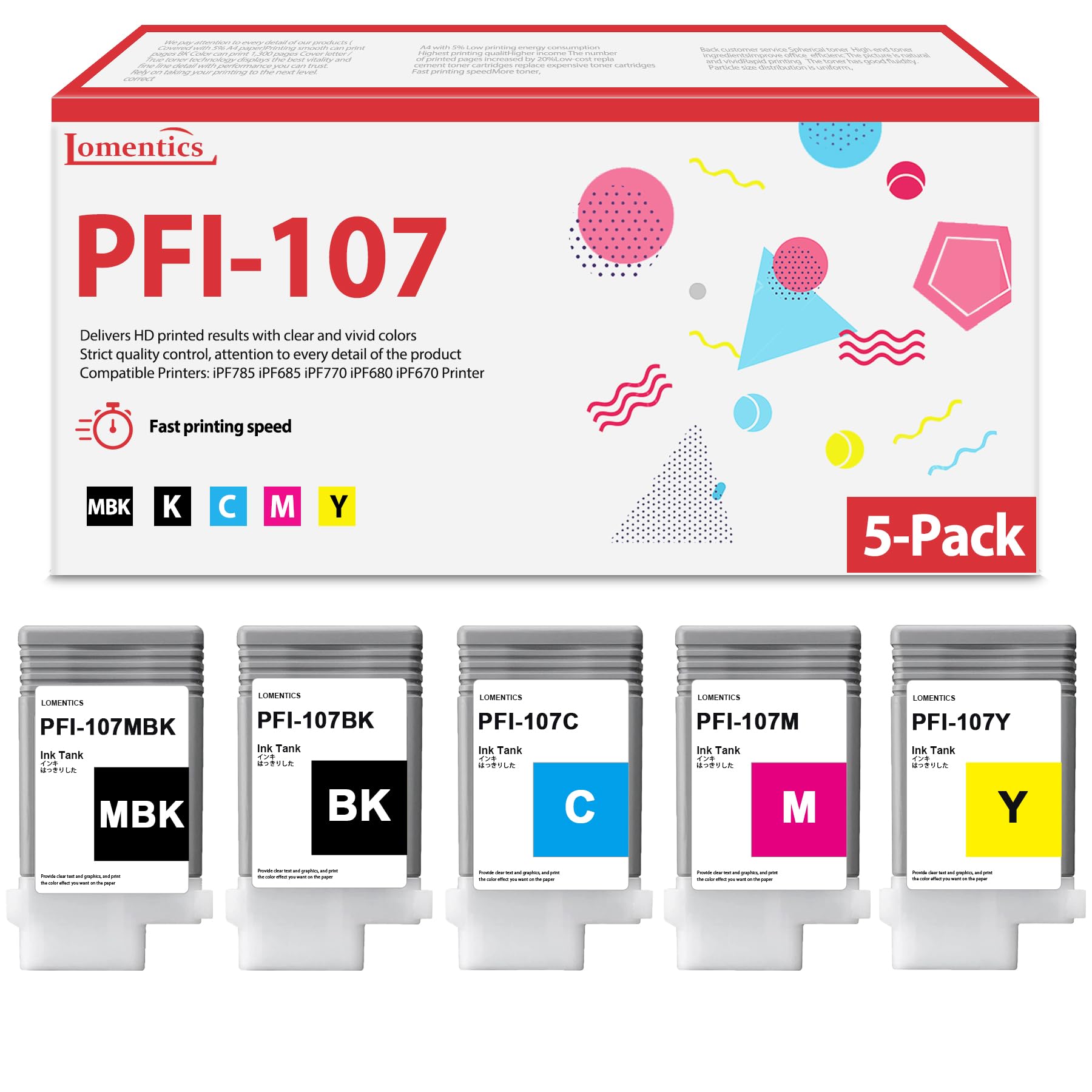 Amazon.com: PFI-107 130-ml Full Color Ink Tank Set(5-Pack,Matte 