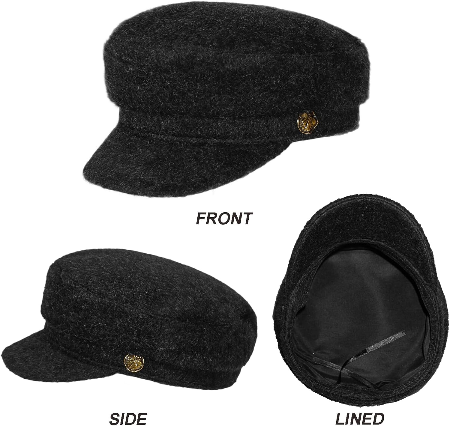 Womens Newsboy Cap 100% Wool Visor Beret Hat | Cabbie Cap, Flat Bakerboy Hat, Ladies Pageboy Cap