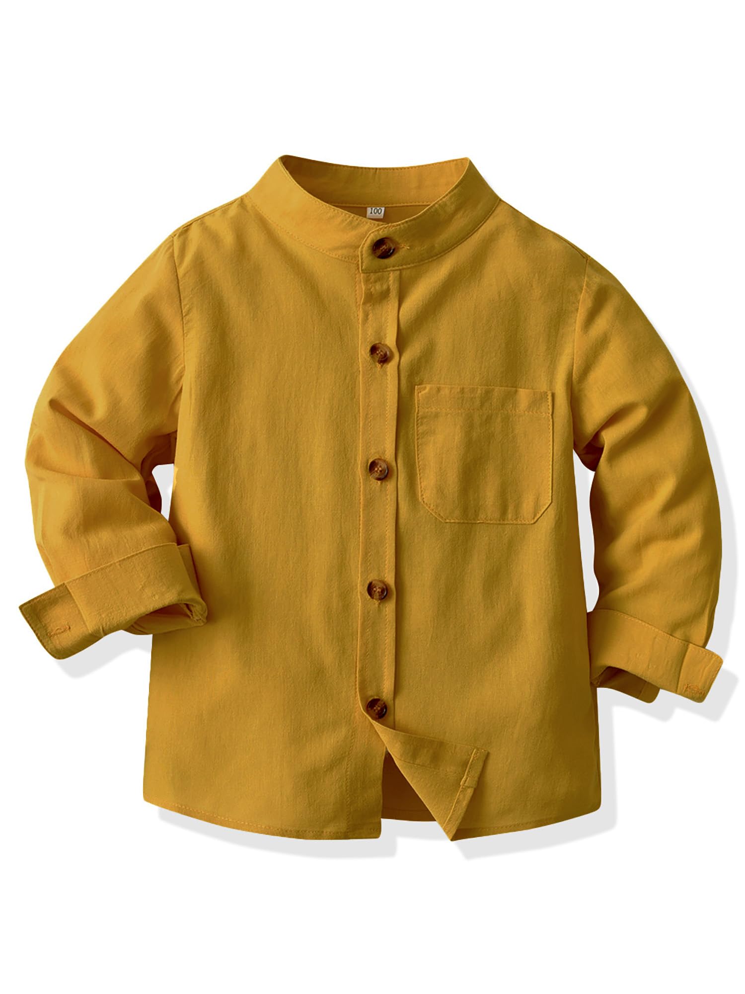 Nanasait Toddler Boys Solid Pocket Patched Button Shirt