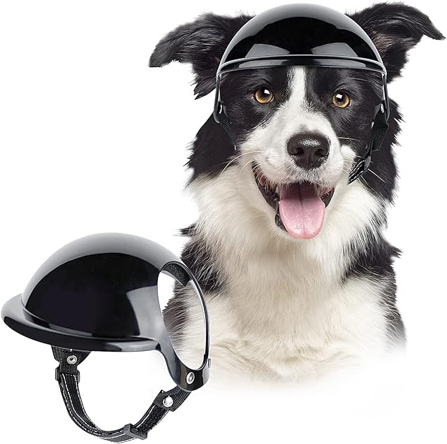 LESYPET Capacete para cães de pequeno a grande porte, capacete de motocicleta para cães com orifícios para as orelhas e alça ajustável, médio
