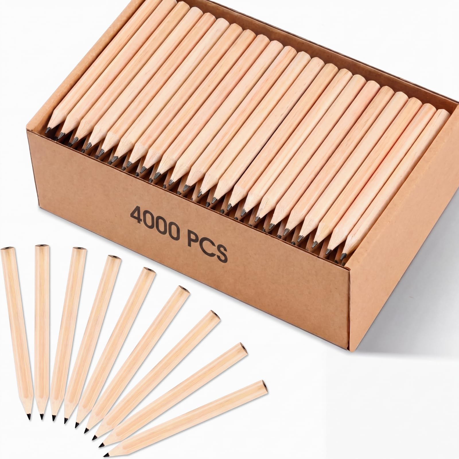 Yexiya Golf Pencils Bulk Half 2 HB 3.5 Pre Sharpened Hexagonal Yellow Wood Mini Pencils for Party Favors Kids School Classroom Office Supplies(4000