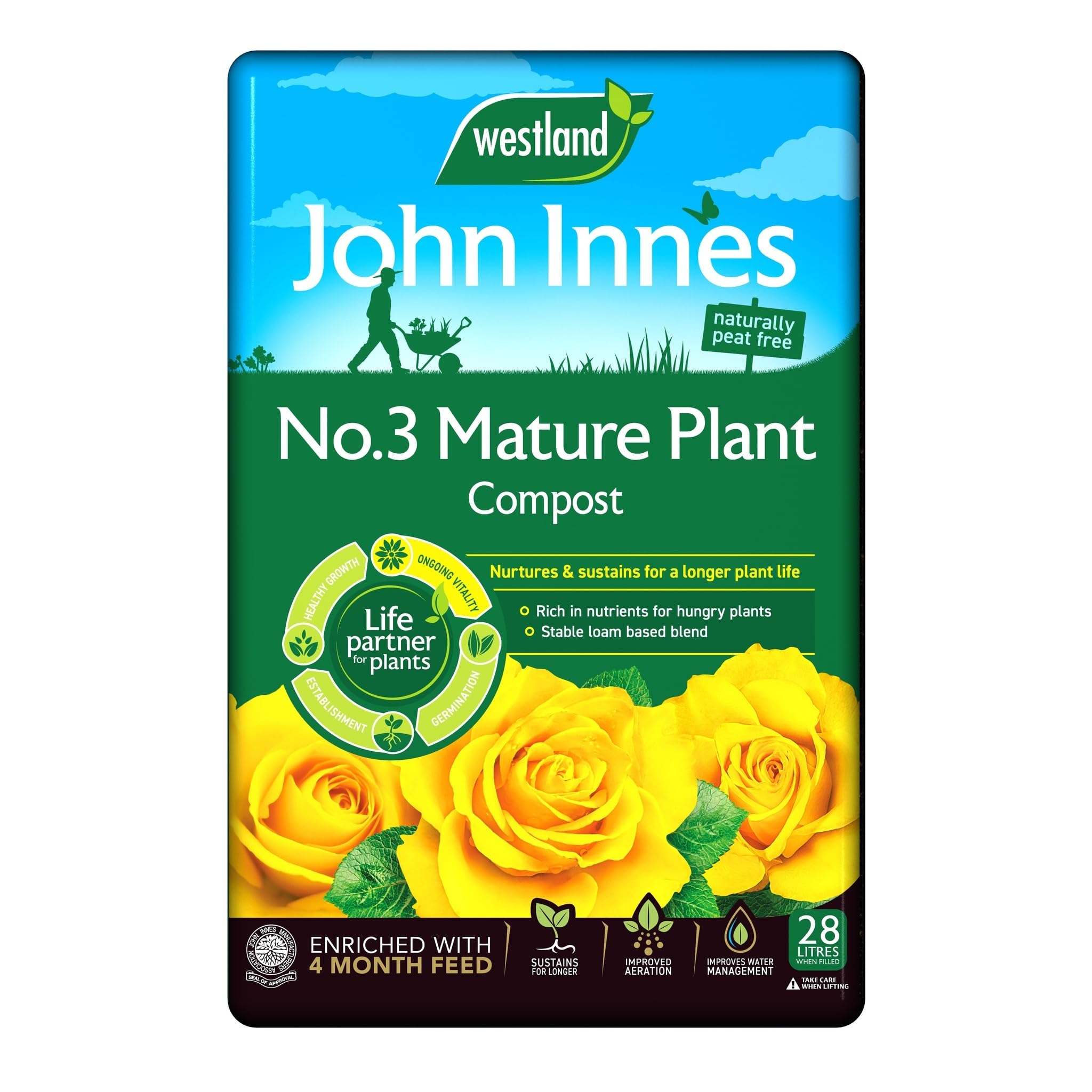 28L, John Innes No.3 Mature Plant Compost, Nutrient Rich Soil Mix for Strong Root Development, Ideal for Potting Mature Plants, Shrubs & Trees, Traditional Loam Based Formula