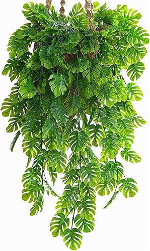 Miniatura 8 de CATTREE Hojas de Monstera - Paquete de 4 enredaderas colgantes artificiales, hiedra tropical, hojas verdes, vegetación, hiedra sintética, helechos