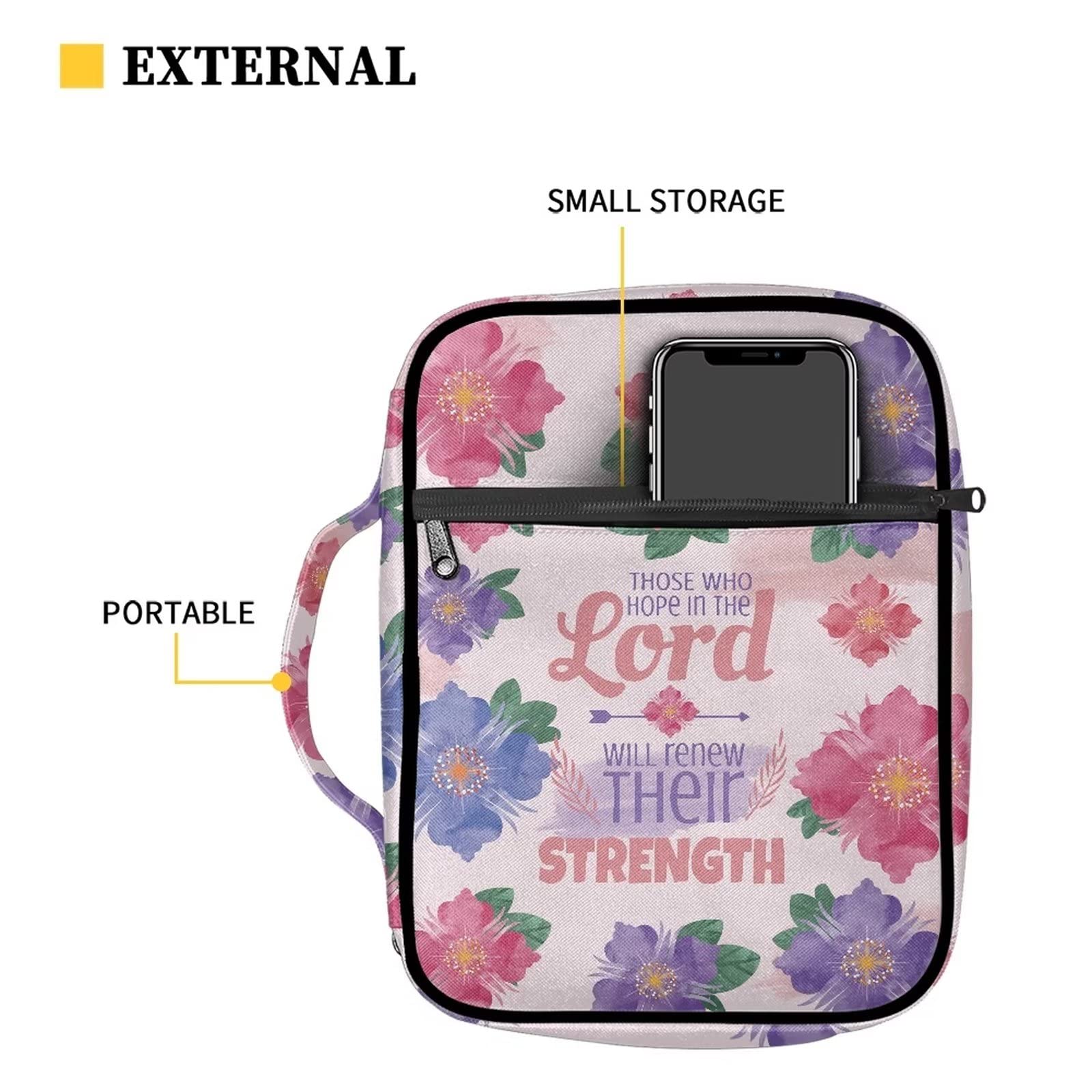 SEANATIVE Floral Bible Cover for Women Bible Book Carrying Organizer Bag with Zipper Pocket - Image 3