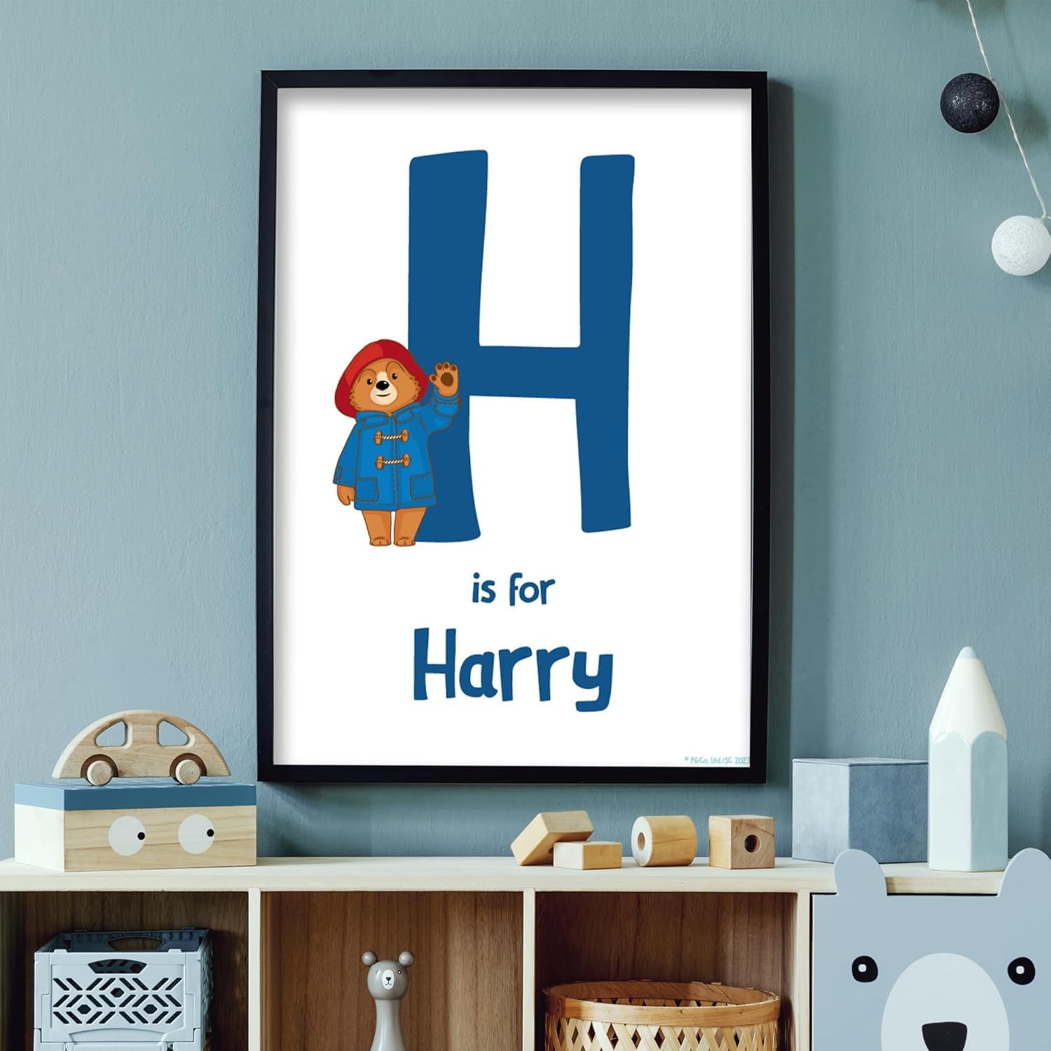 Paddington Bear Print - Blue Letter and Personalised Name Kids Wall Art Paddington TV (21cm x 29.7cm - A4)