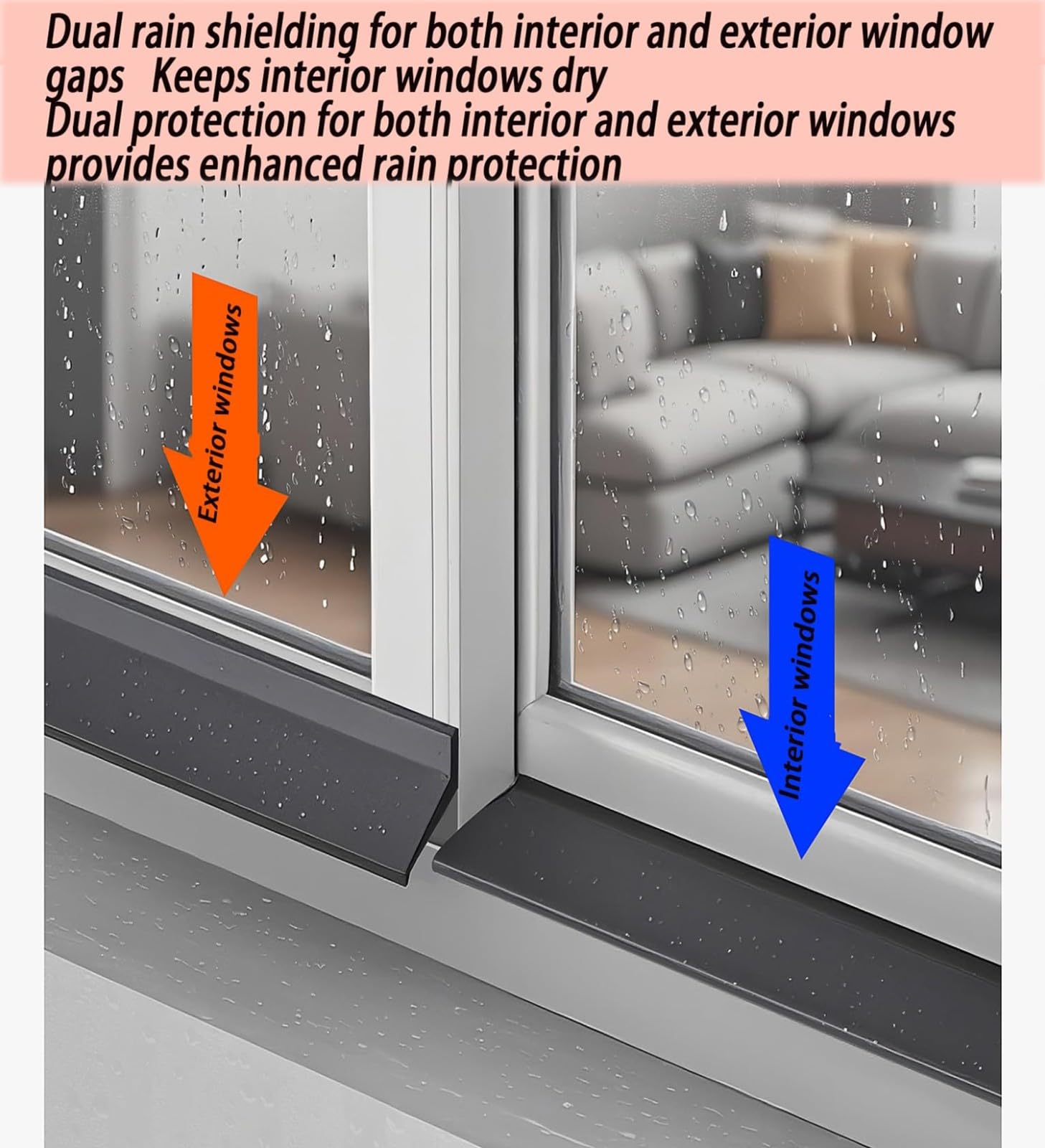 BLUEZY Protector De Lluvia para Ventana Corredera, Barrera De Sellado contra La Intemperie De 18 Mm, Evita El Reflujo De Agua De Lluvia, Barrera De Agua para Alféizar Exterior 200cm