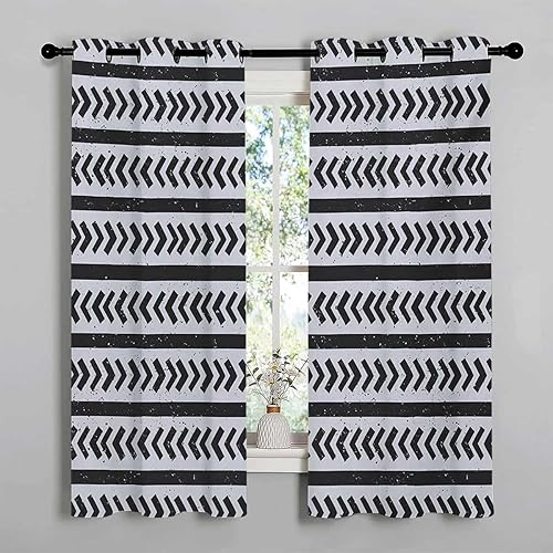 Miniatura 2 de Boho Blackout Curtains Geometric Grommet Short Door Curtains Cortinas para Separar Cuartos 55Inch Width by 72Inch Length,2 Panels