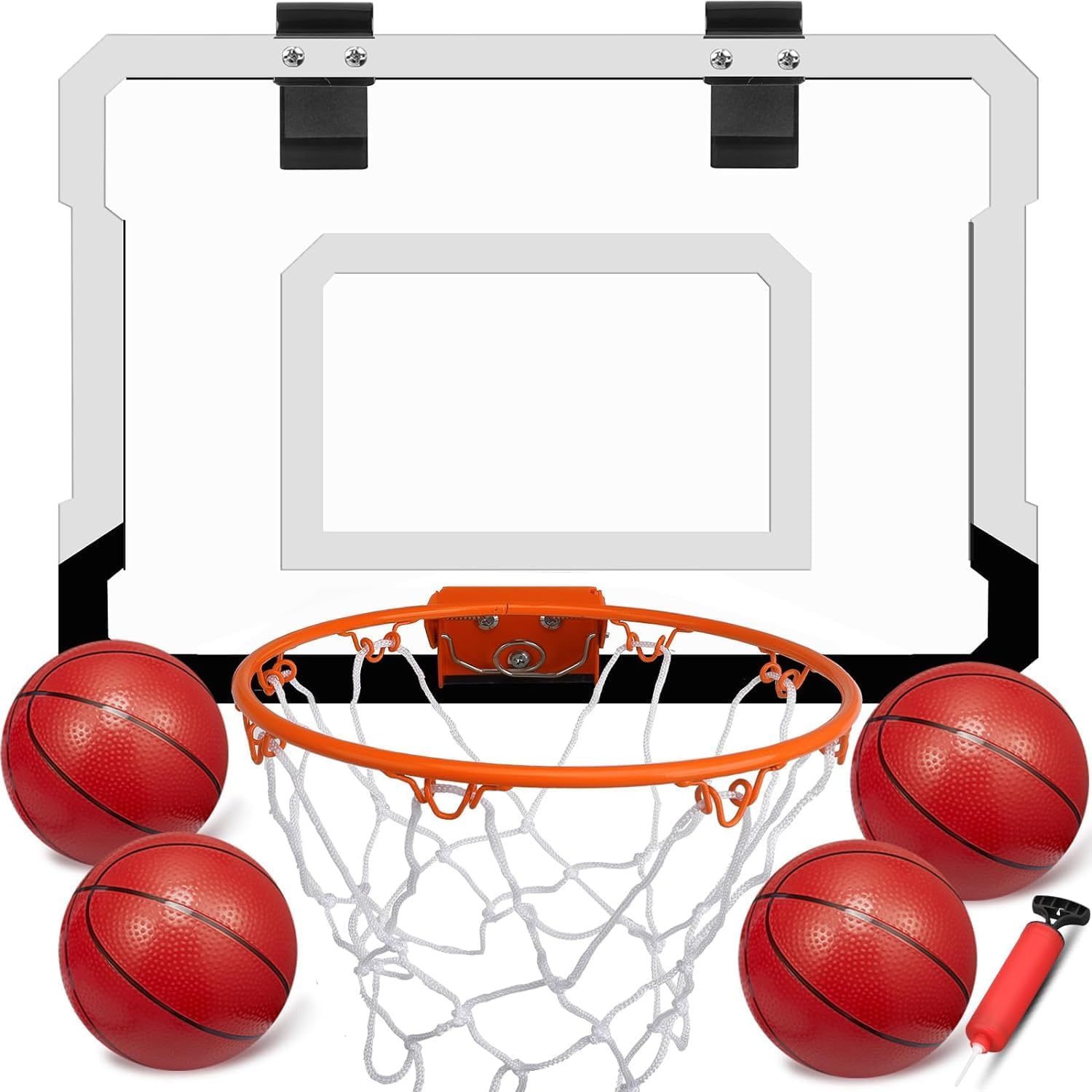 Indoor Mini Basketball Hoop Set Gift for Kids Adults, Upgrade Over Door Hoop with 4 Rubber 6" Balls, Wall Mount Hoop for Bedroom Yard, Christmas Stocking Stuffer Gift for Boys Teen