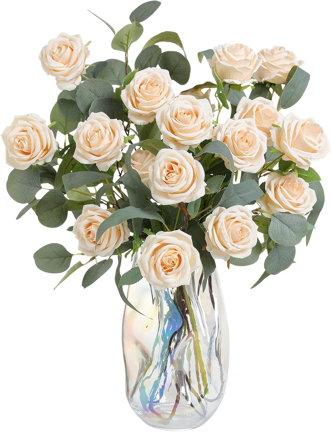 Serra Flora 10Pcs Realistic Artificial Eucalyptus Rose Stems - Lifelike Leaf Branches with Natural Texture for Stylish Vase Bouquets, Modern Home Decor & Elegant Wedding Arrangements