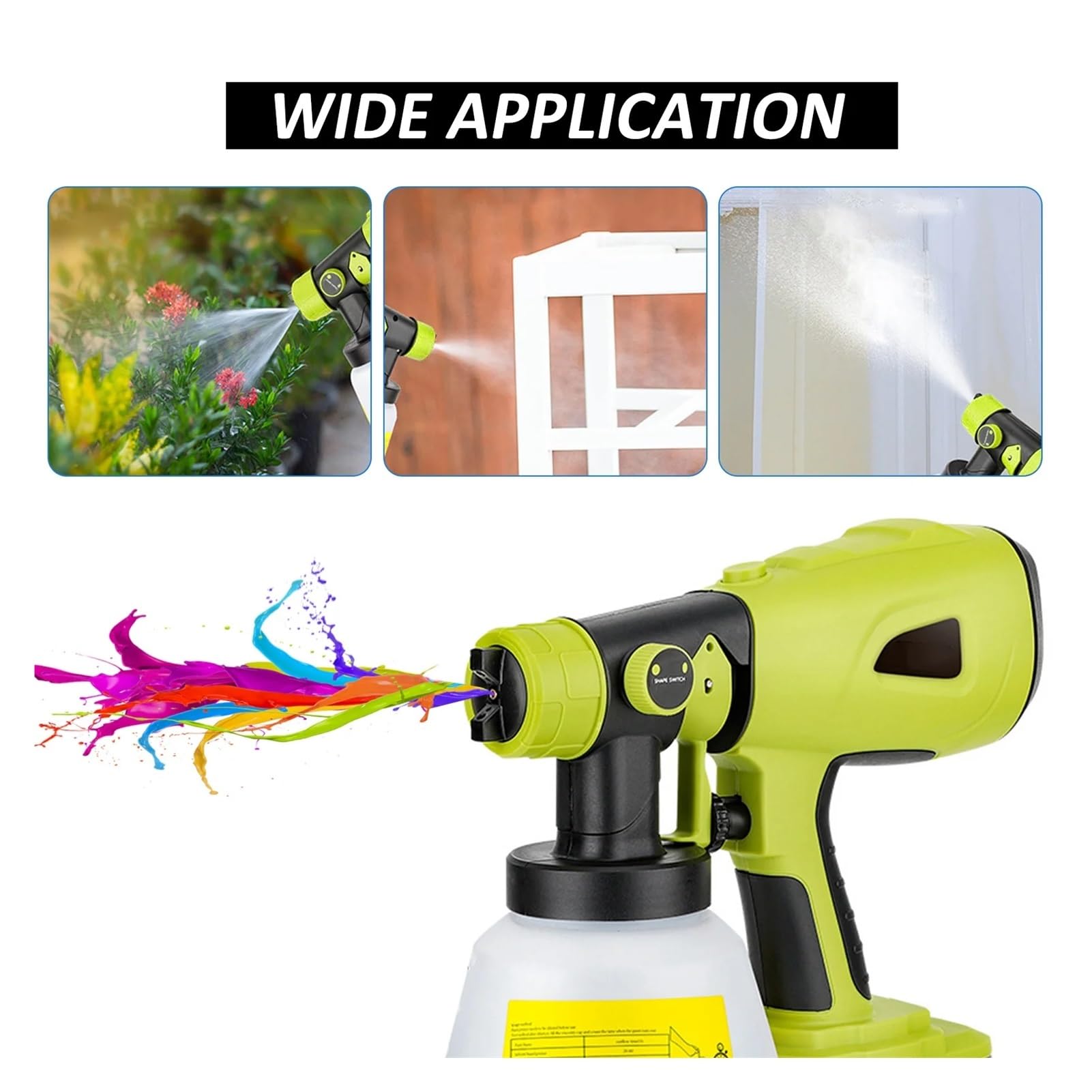 Spruzzatore di vernice senza fili Spruzzatore di vernice senza fili Motore potente regolabile Pistola for verniciatura elettrica con ugello Pistola for verniciatura portatile(Groen)
