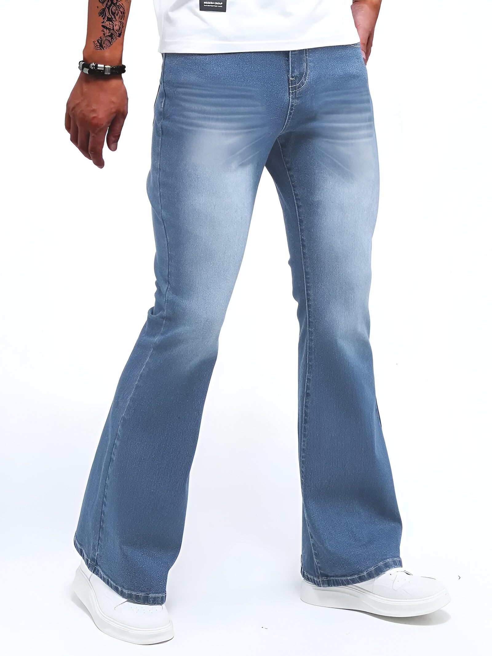Ben Martin Vaqueros para hombre con parte inferior de campana, pantalones vaqueros de pierna ancha, pantalones vaqueros acampanados para hombre, cintura alta, elásticos, ajuste retro, pantalones