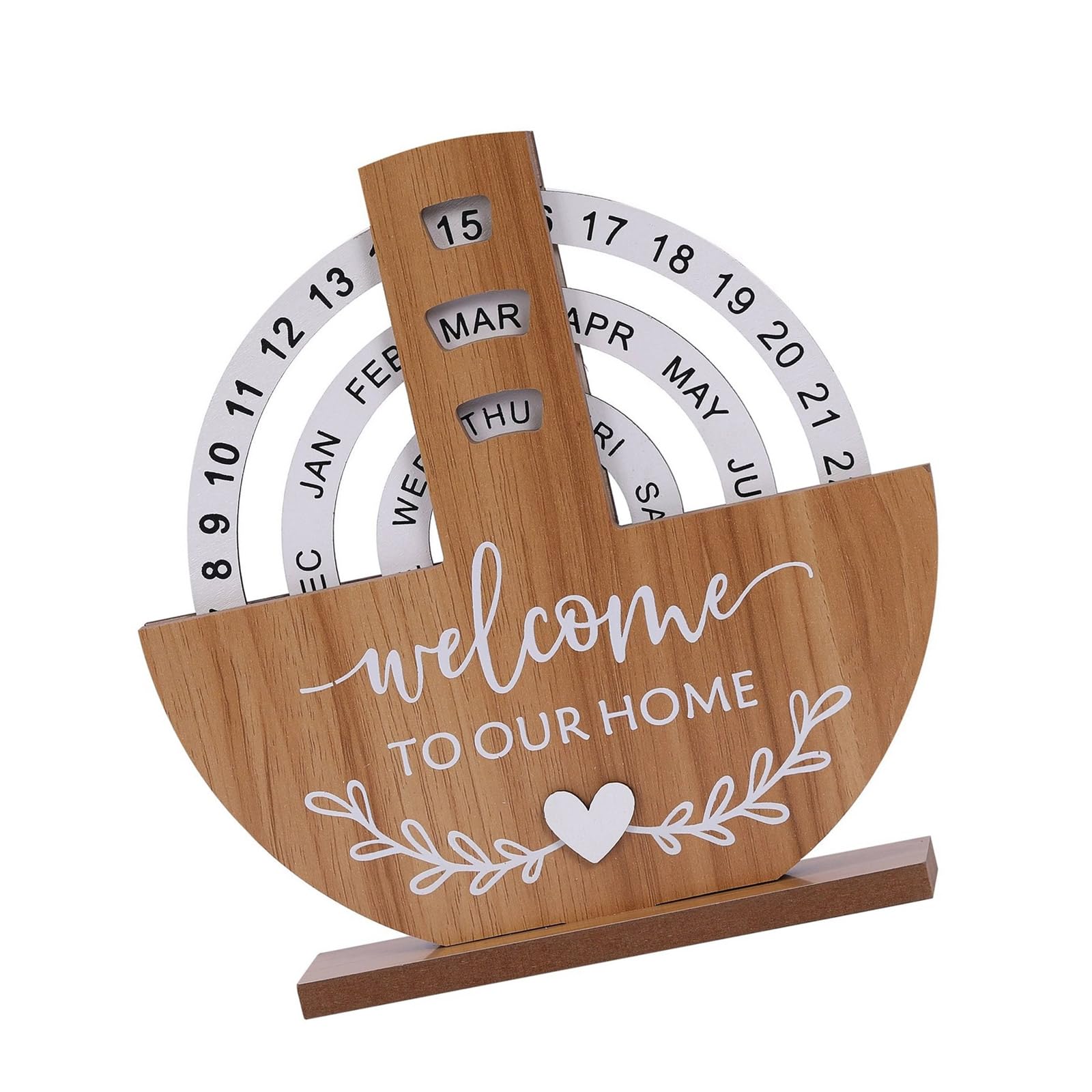 Kalttoy Wood Circular Calendar Desktop Rotatable Permanent Calendar Farmhouses Decoration for Home and Time Record Card Wood