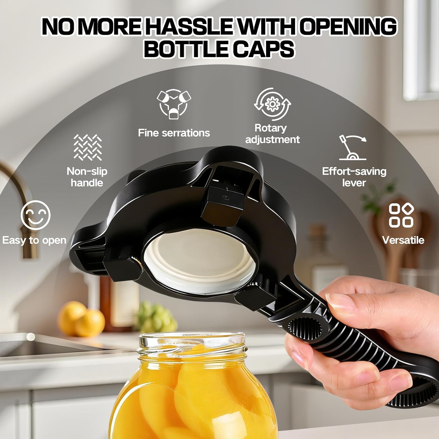 4-in-1 Multi-Purpose Jar Opener, Manual Can Opener, Adjustable Stainless Steel Bottle Opener, Ergonomic Jar Opener for Seniors & Weak Hands, Multi-Size Lid Opener Tool for Jars,Bottles,Beer Caps (2PC)