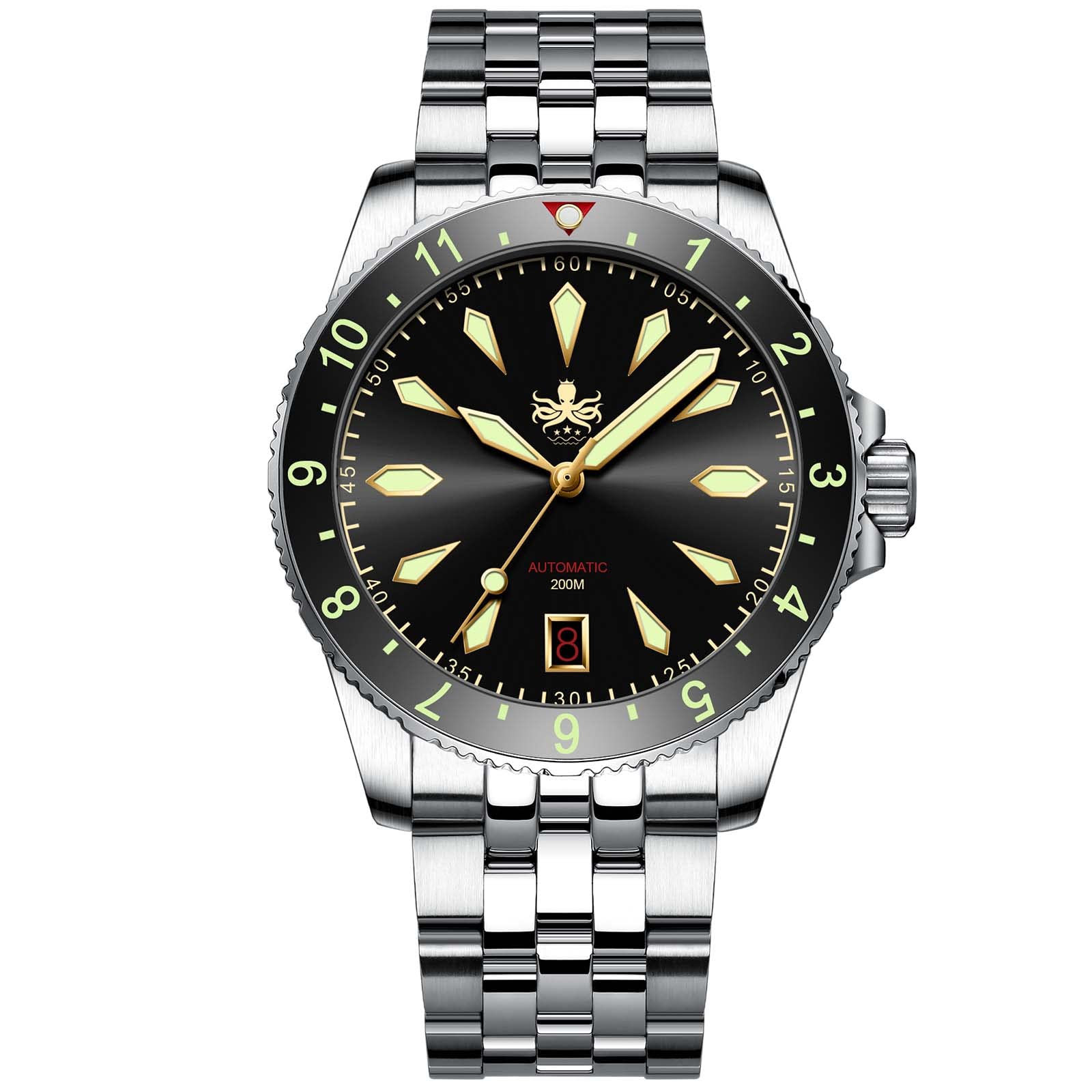 PHOIBOS Voyager Men's Automatic Diver's Watch 316L Stainless Steel Case&Bracelet with 200M Water Resistance PY035
