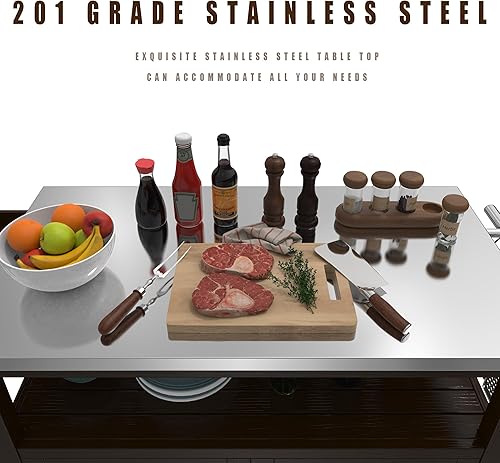 Miniatura 3 de GDLF Outdoor Storage Cabinet Solid Wood Prep Grill Table with Stainless Steel Top Waterproof Cover Dark Brown Marrón