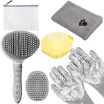 Dog Bath Brush Kit with Towel & Washing Gloves, 6-in-1 Slicker Hair Grooming Brush for Shedding, Dog & Cat Bath Grey