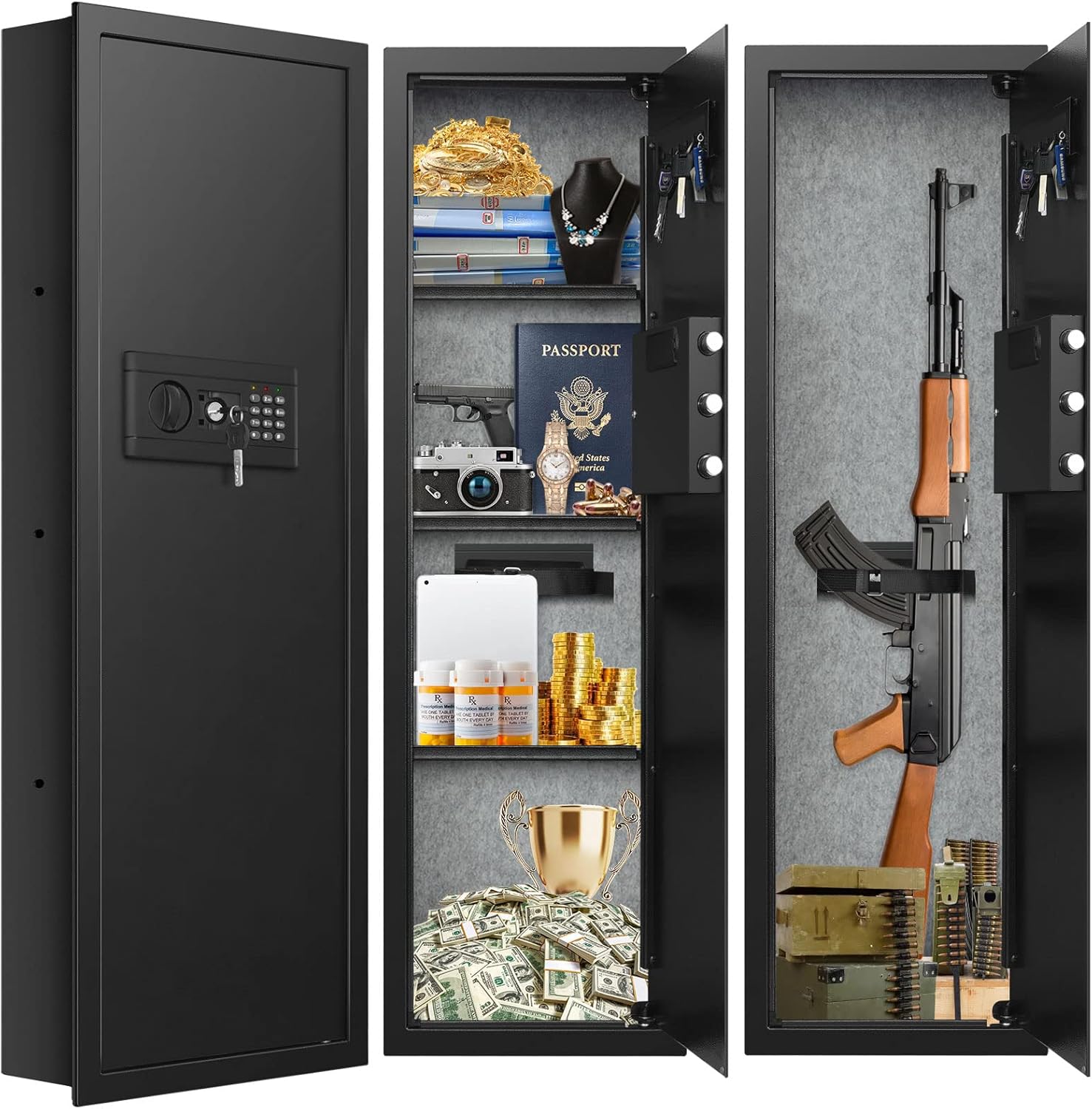 43.3inch Tall Fireproof Wall Safes Between the Studs, Large Home Wall Safe with Combination
