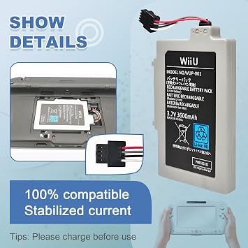 Battery Replacement for Nintendo Wii U WiiU Gamepad WUP-012 WUP-010 | Game Pad Rechargeable Battery Pack Upgrade High Capacity 3600mAh Model WUP-013 WUP-001 WUP-002 ARR-002 Console