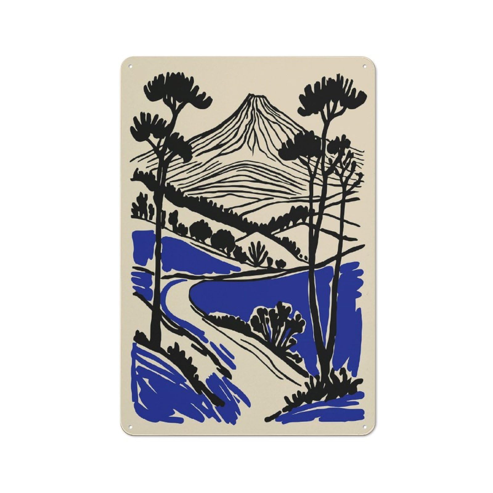 Junmoney Style-19 Nostalgic Decorative Tin Plaque 30X20cm Featuring Minimalist Landscape With Mountain And Trees, Classic Pub Decor For Cafe, Pub, Workshop Or Home Bar