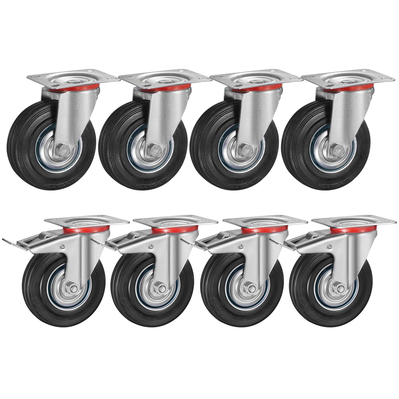Juego de Ruedas para Cargas Pesadas, hasta 1200 Kg, 160 mm, 8PCS Ruedas Giratorias- 4 Ruedas de Transporte con Freno, 4 sin Freno, Ruedas para Muebles, Silenciosas