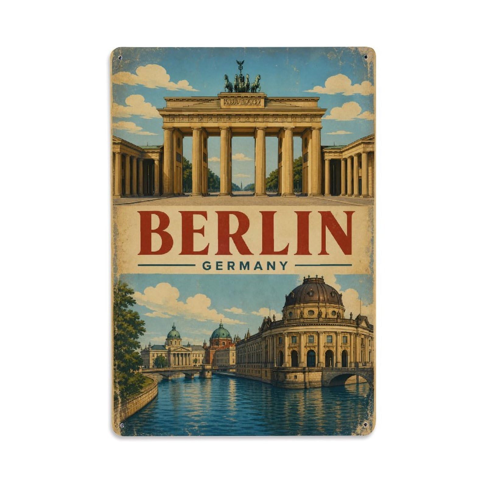Retro Travel Germany Berlin Metal Tin Sign Plaque Wall Decor for Cafe, Club Bar, Office, Garden Metal Poster 8x12Inch
