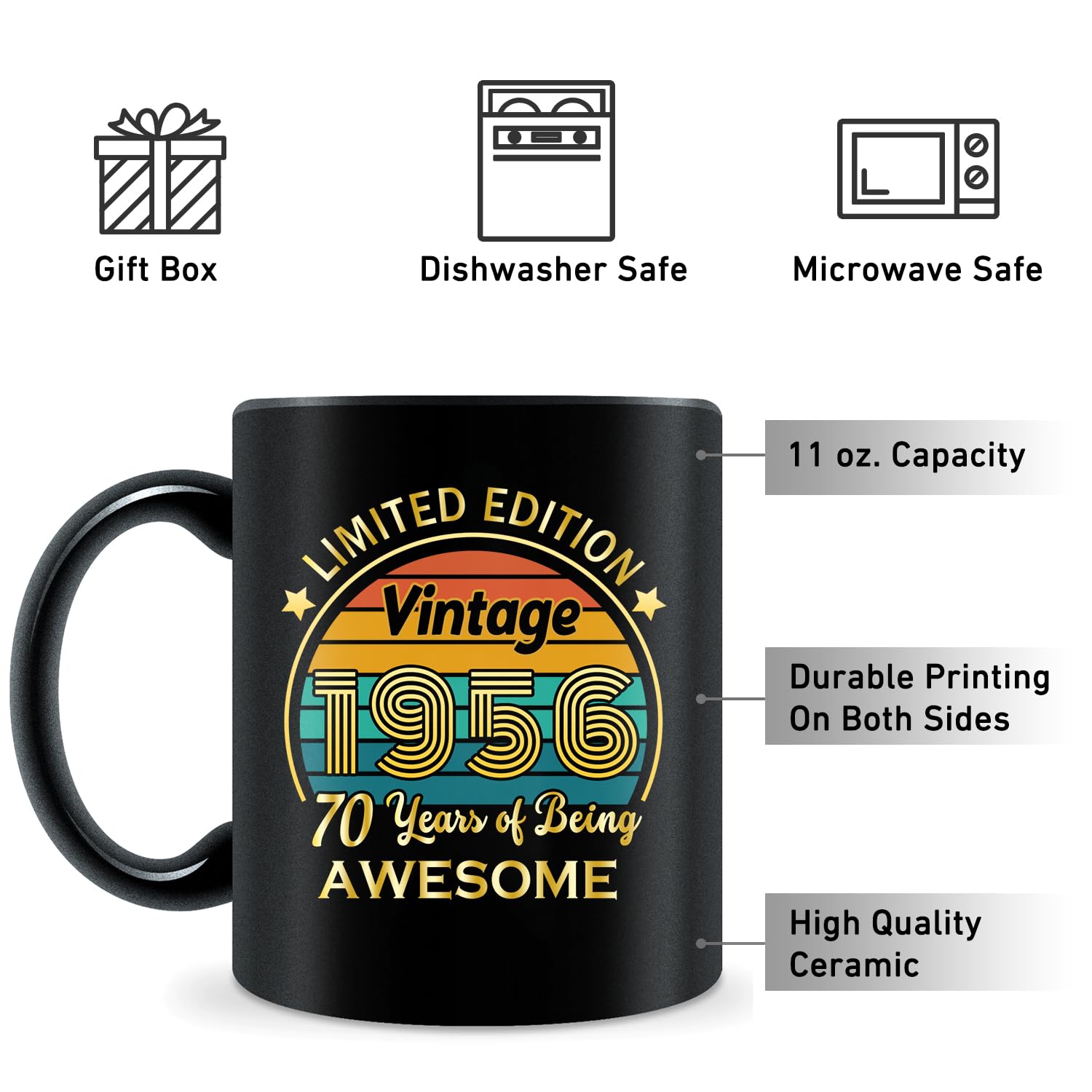 QUPT 70th Birthday Gifts for Women Men, 70th Birthday Gifts for Him, 1956 Birthday Gifts for Women Men, 70 Years Old Gifts, 1956 Birthday Gifts for Her Him, 70th Birthday Presents Coffee Mug