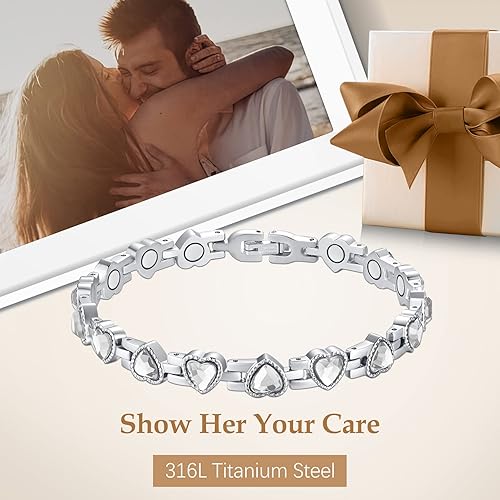 Miniatura 7 de Feraco Pulseras magnéticas para mujer, pulsera magnética de acero de titanio con imanes de neodimio y cristales brillantes, regalos de joyería