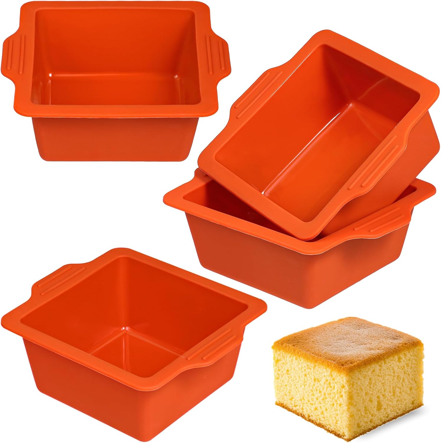 Webake 4 Inch Silicone Square Cake Pans, Nonstick Mini Square Silicone Molds for Baking, Ice Cube, Jelly, Soap, BPA Free Set of 4