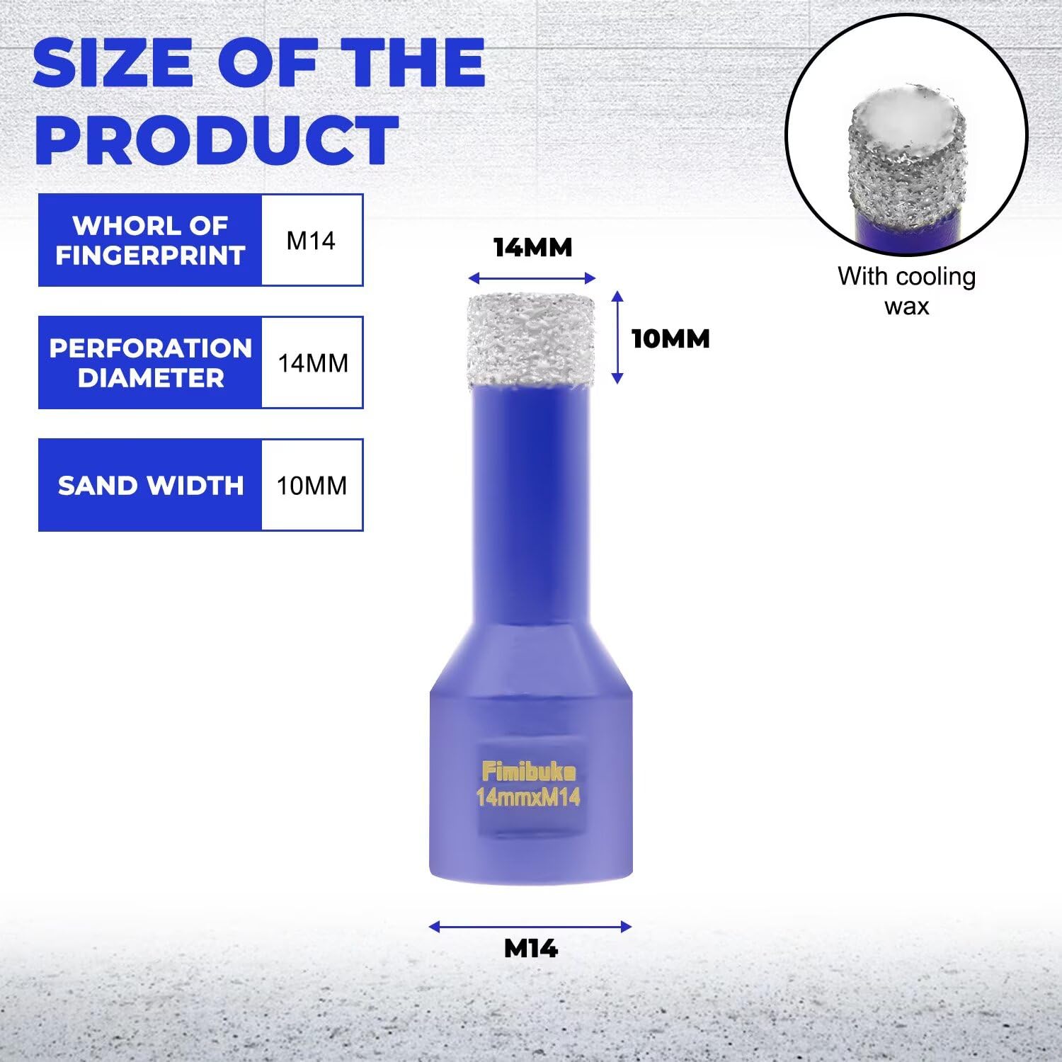Trapano Diamantato 14mm Filettatura M14 per Porcellana Granito Marmo Taglio a Secco