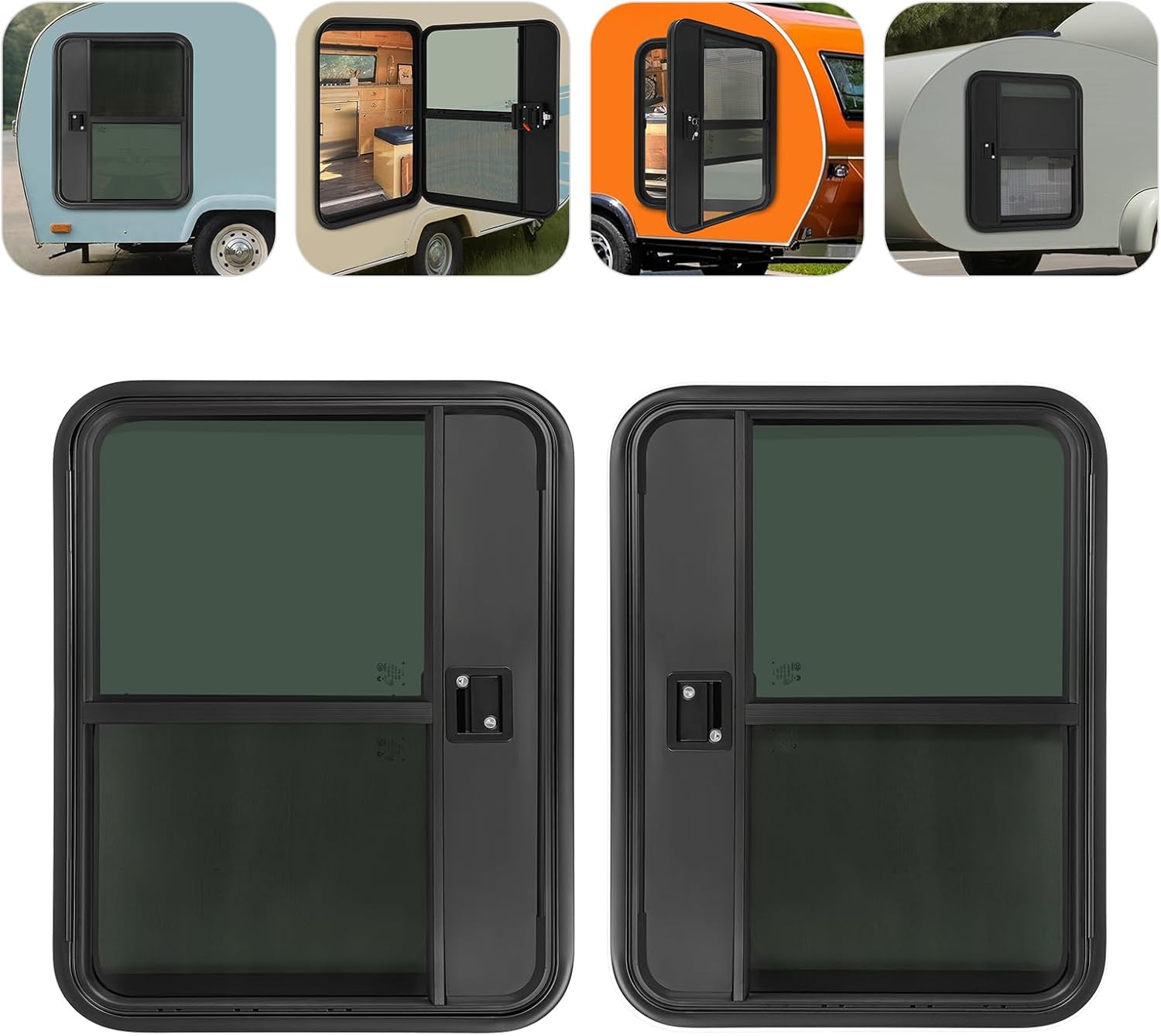 RV Entry Door, 26''x32'' RV Camper Door Teardrop Trailer Doors with Tempered Glass Aluminum Alloy Trailer Entrance Door for 18-20mm Sheet Metal Thickness (Left +Right Side)