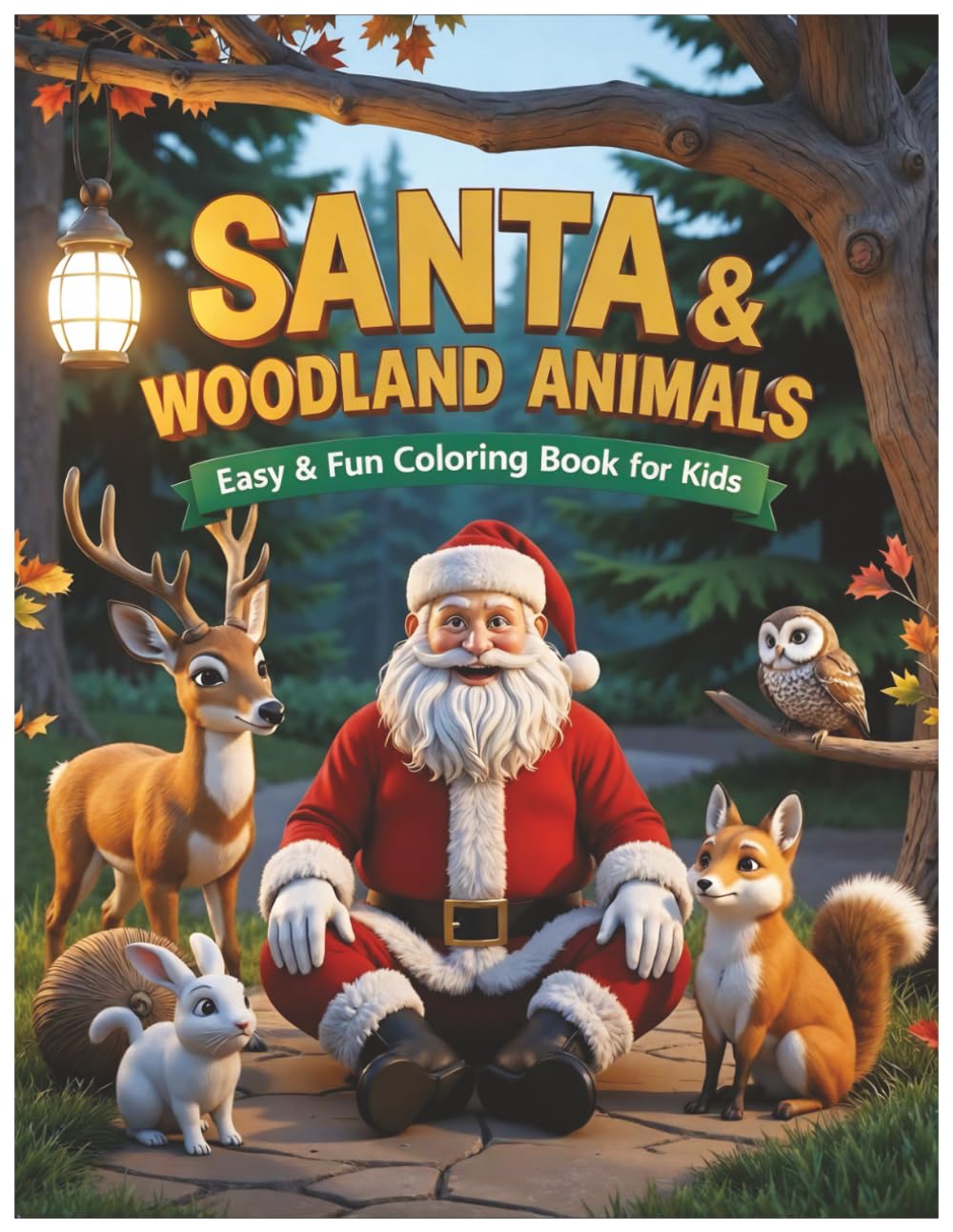 SANTA & WOODLAND ANIMALS: Easy and Fun Coloring Pages for Kids (Santa’s Magical Coloring Series)