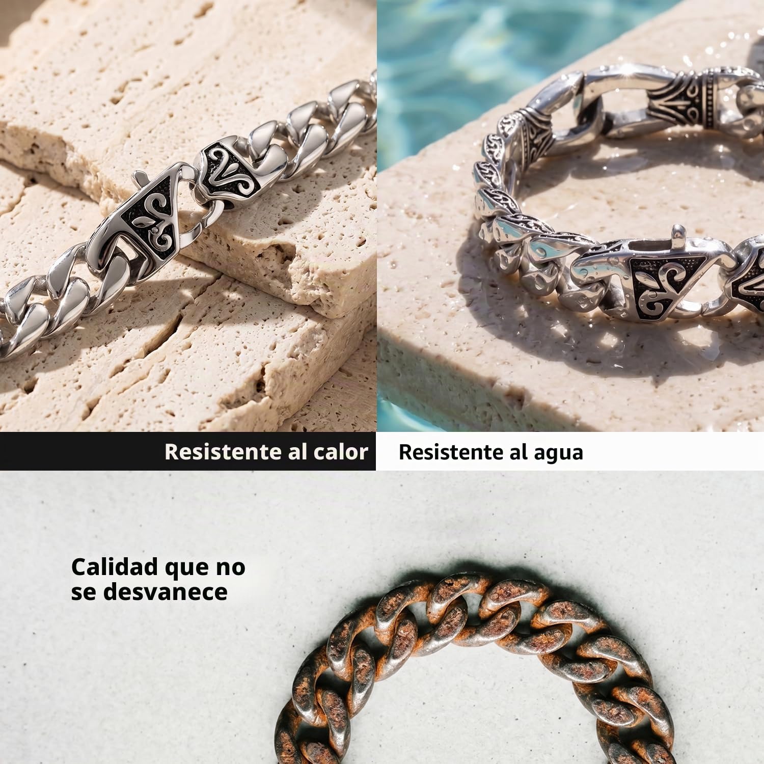 URBAN JEWELRY - Increíble pulsera de eslabones de acero inoxidable para hombre, plata y negro, 22,8 cm con opción de collar de 53,3 cm (con caja de regalo de la marca)