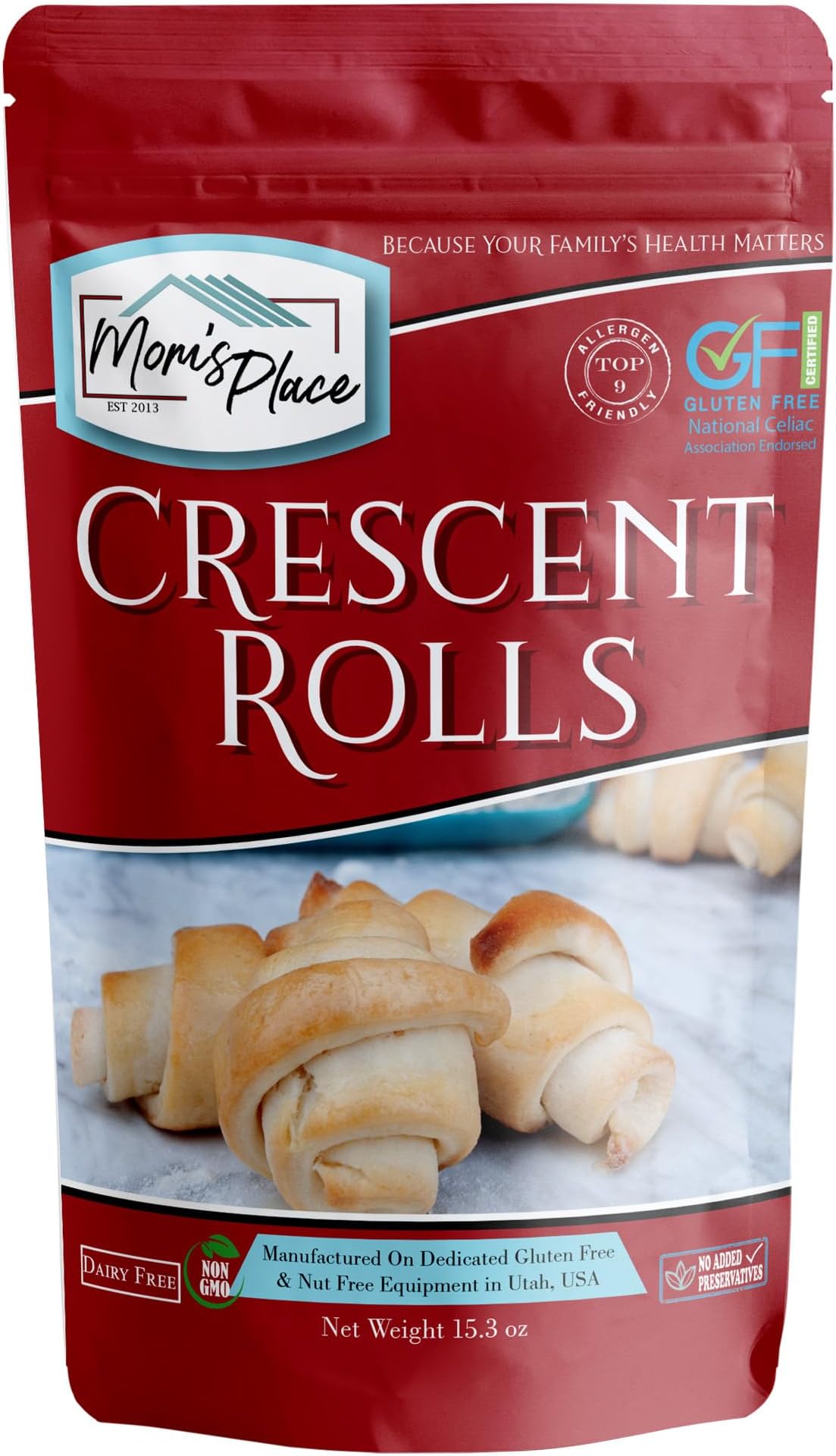 Mom's Place Gluten-Free Crescent Roll Mix, Soft & Fluffy Rolls, Dairy Free, Nut Free, Soy Free, Non-GMO, 12 servings