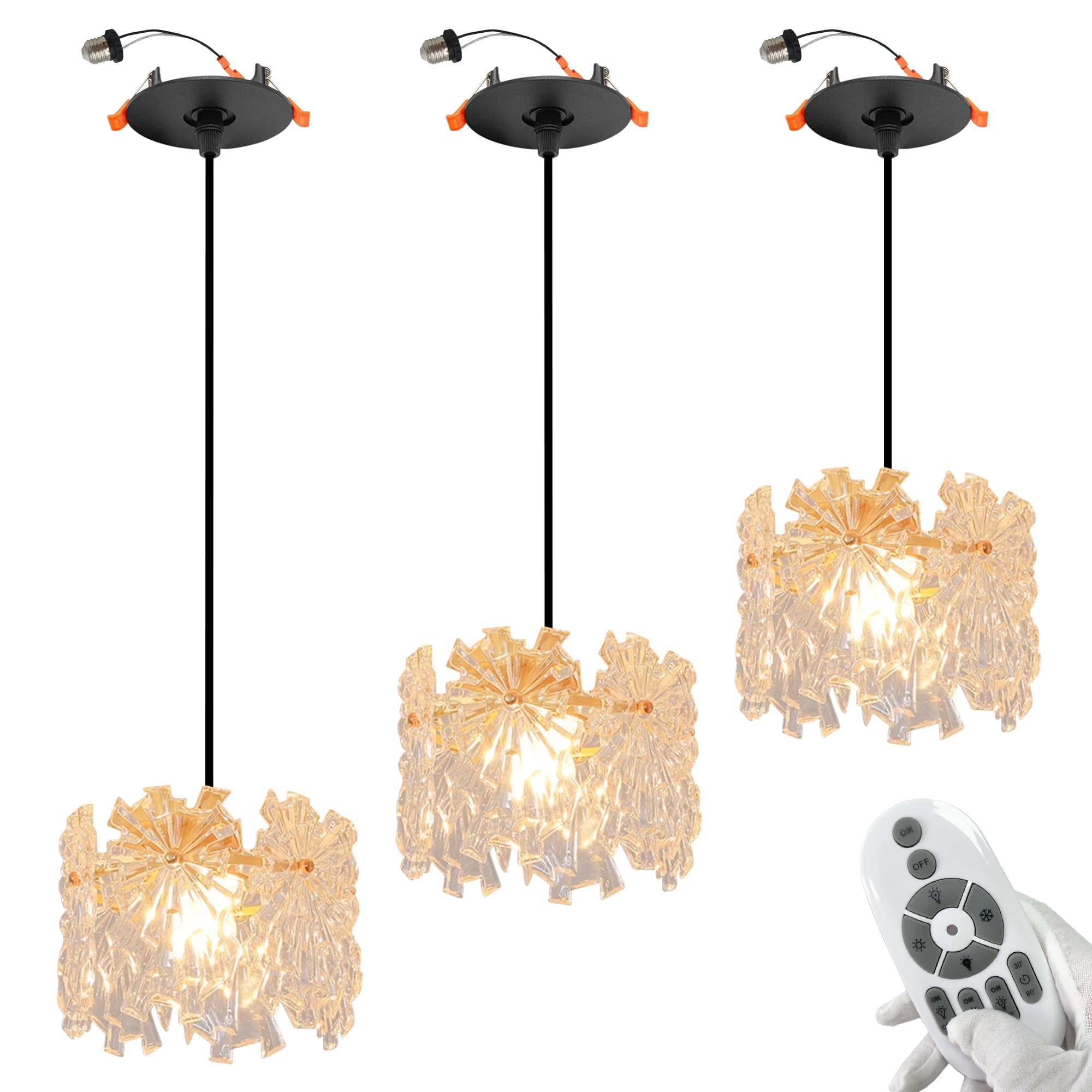 SKIVTGLAMP Compatible E26 Adapter T24 Connector Conversion Kit Can Retrofit Recessed Light Remote Control for 4~5inches Holes Adjustable Height Mini Crystal Cover Gold Frame