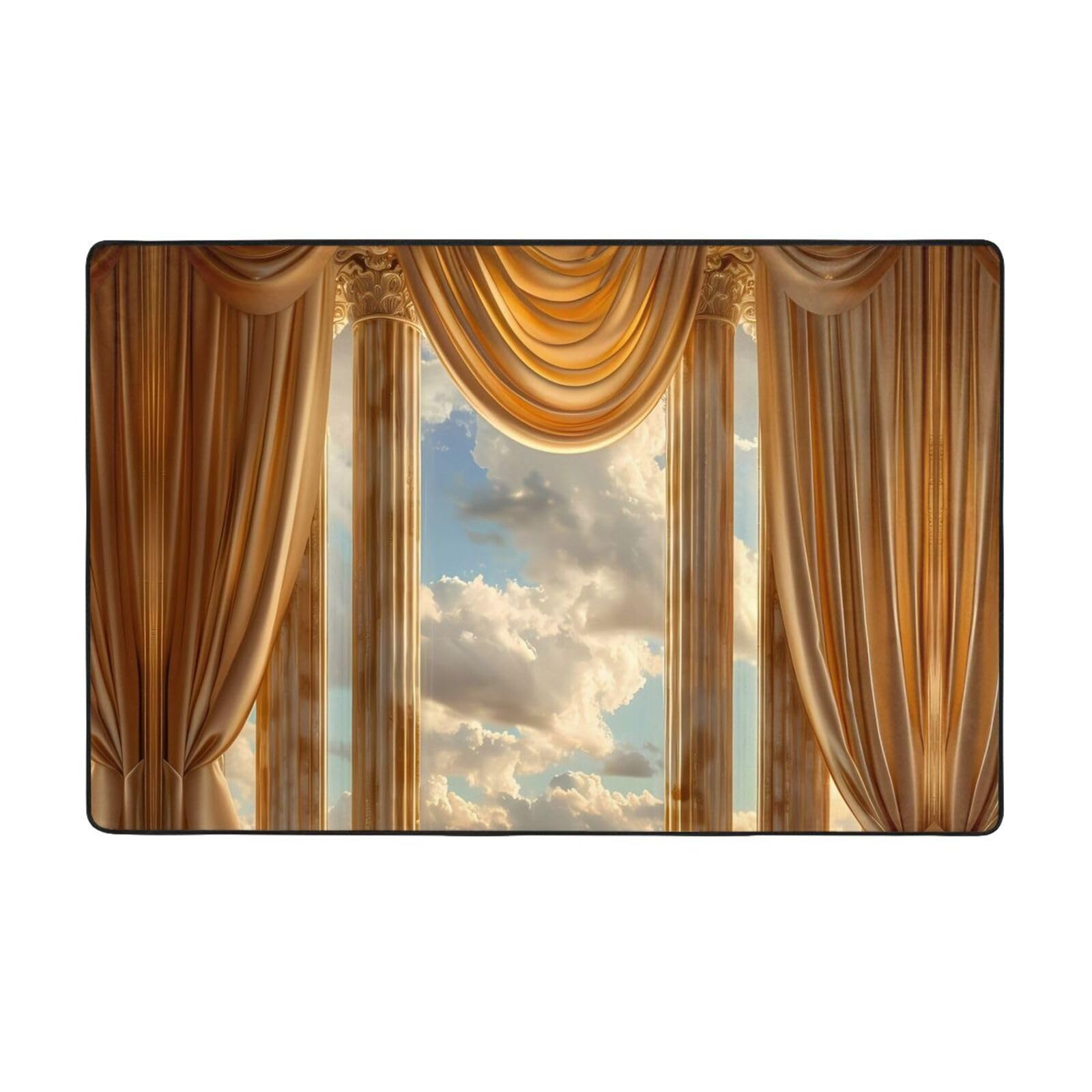 Teppiche für Wohnzimmer-Dekoration, goldene Vorhänge, Säulen, Wolken, rutschfest, waschbar, 7,6 x 12,7 cm, für Schlafzimmer, Wohnzimmer, 152,4 x 99 cm