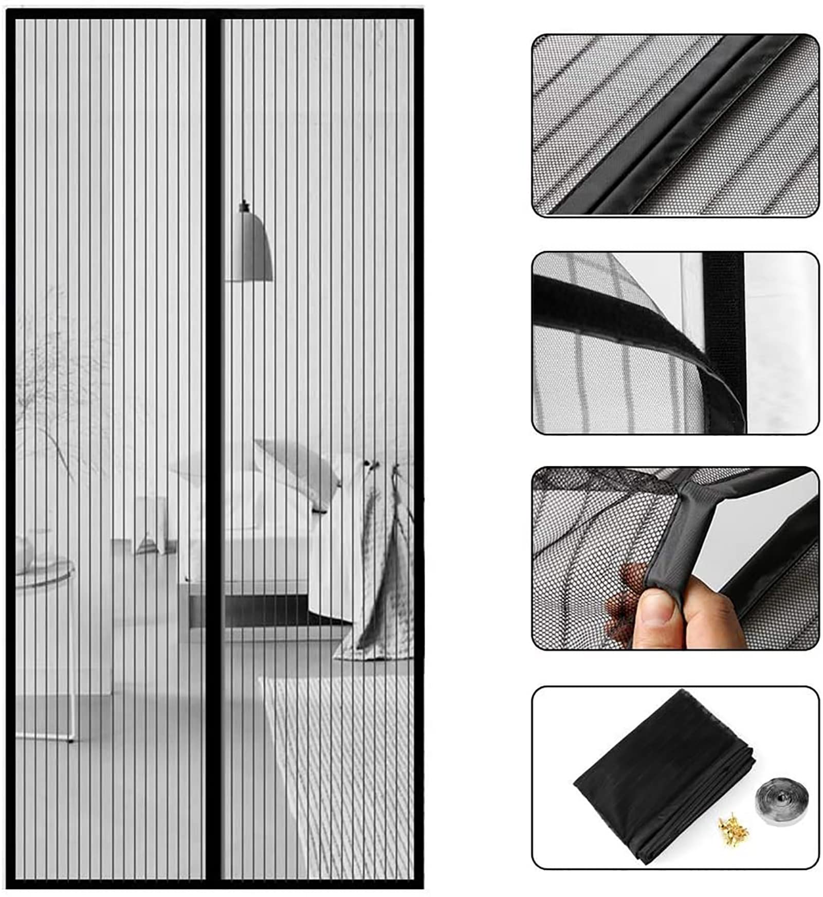 Zanzariera Magnetica Per Porte E Finestre | 175x205 Cm | Chiusura Automatica | Nero | Facile Installazione Senza Fori