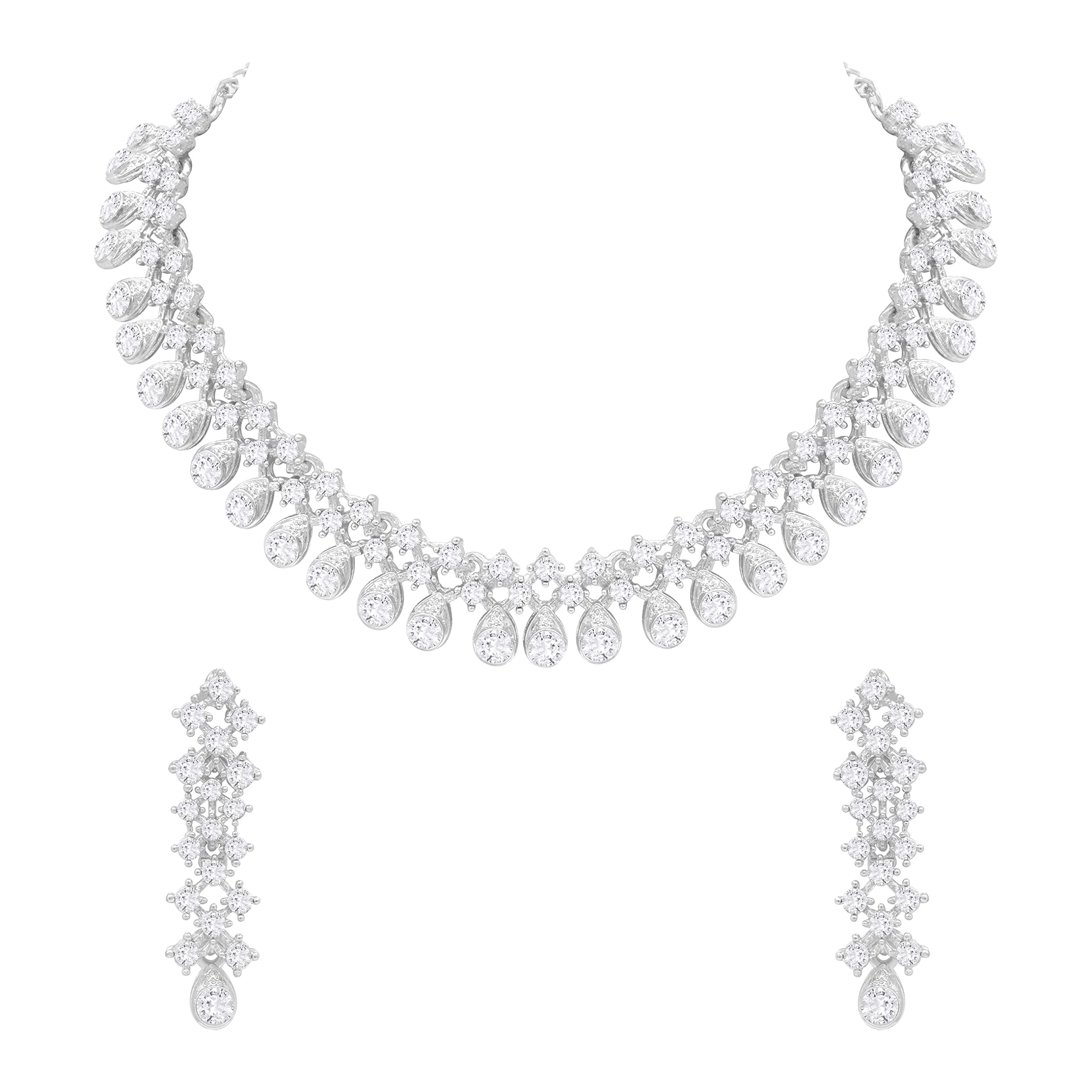SAIYONI Exquisite Designer Oval Austrian Diamond Choker Necklace Set For Women & Girls | Silver (B0C65ZLDDR) Amazon Price History, Amazon Price Tracker