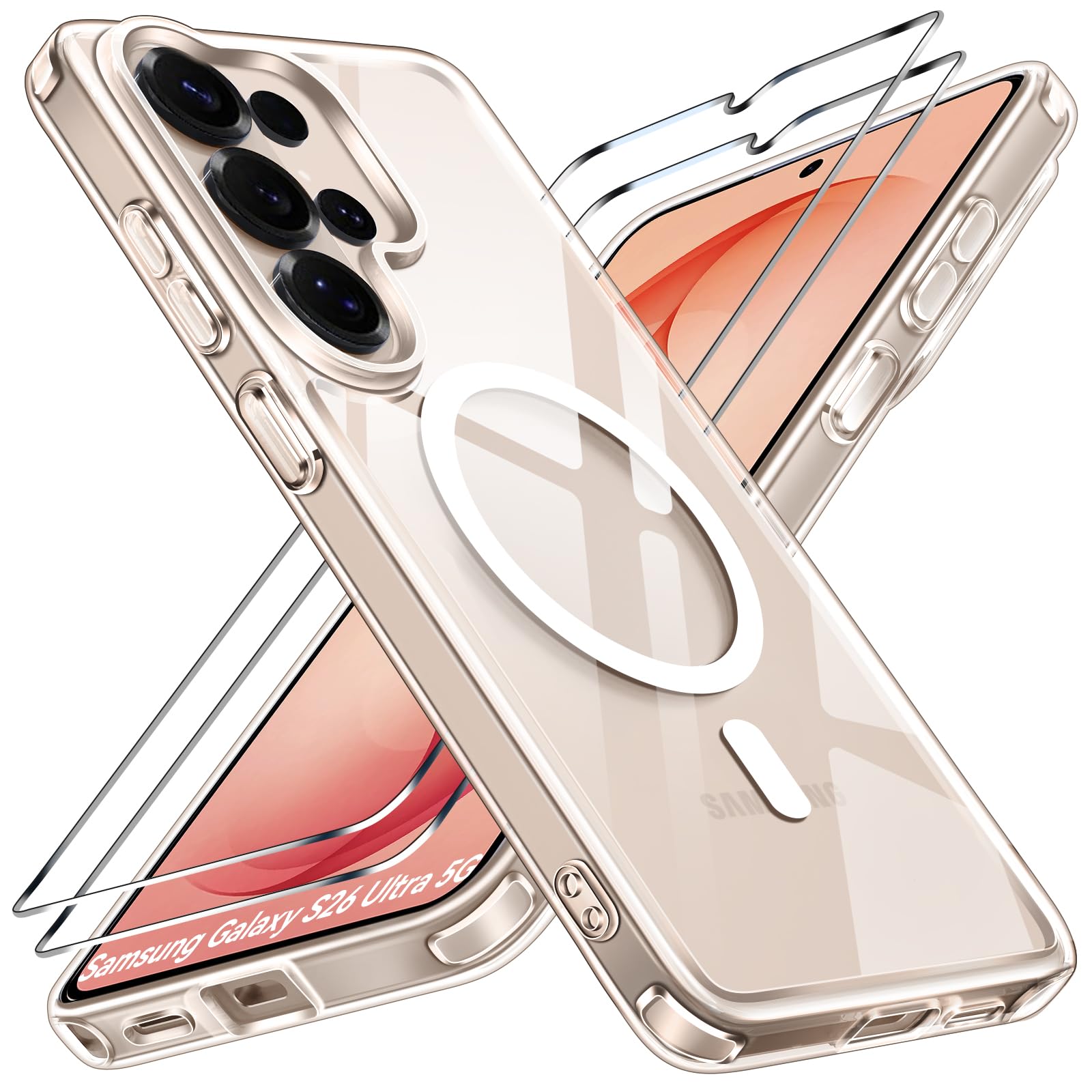 ivoler Klar Magnetisch Hülle für Samsung Galaxy S26 Ultra 5G, 1 Handyhülle mit 2 Stück Panzer Schutz Glas, [Militärischer Schutz] Stoßfest Transparent Schutzhülle Durchsichtige Dünn Case