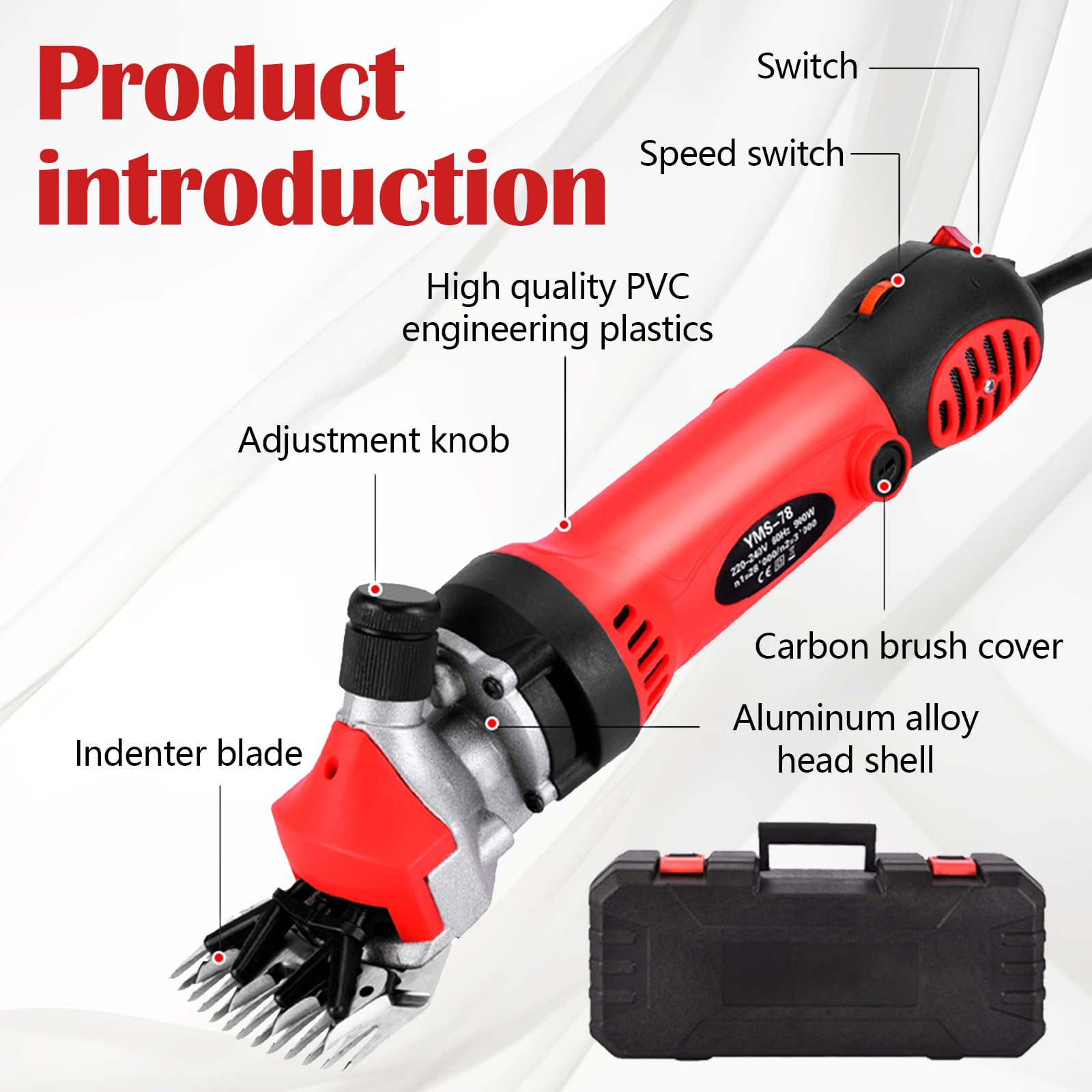 Maquina Esquilar Ovejas 900W, Tijeras Eléctricas Profesionales para Ovejas y Caballos con Estuche y 6 Velocidades