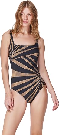 Gottex Desert Queen Square Neck One Piece - Adjustable Straps, Built-in Soft Cups, Tummy Control, Front & Back Lining