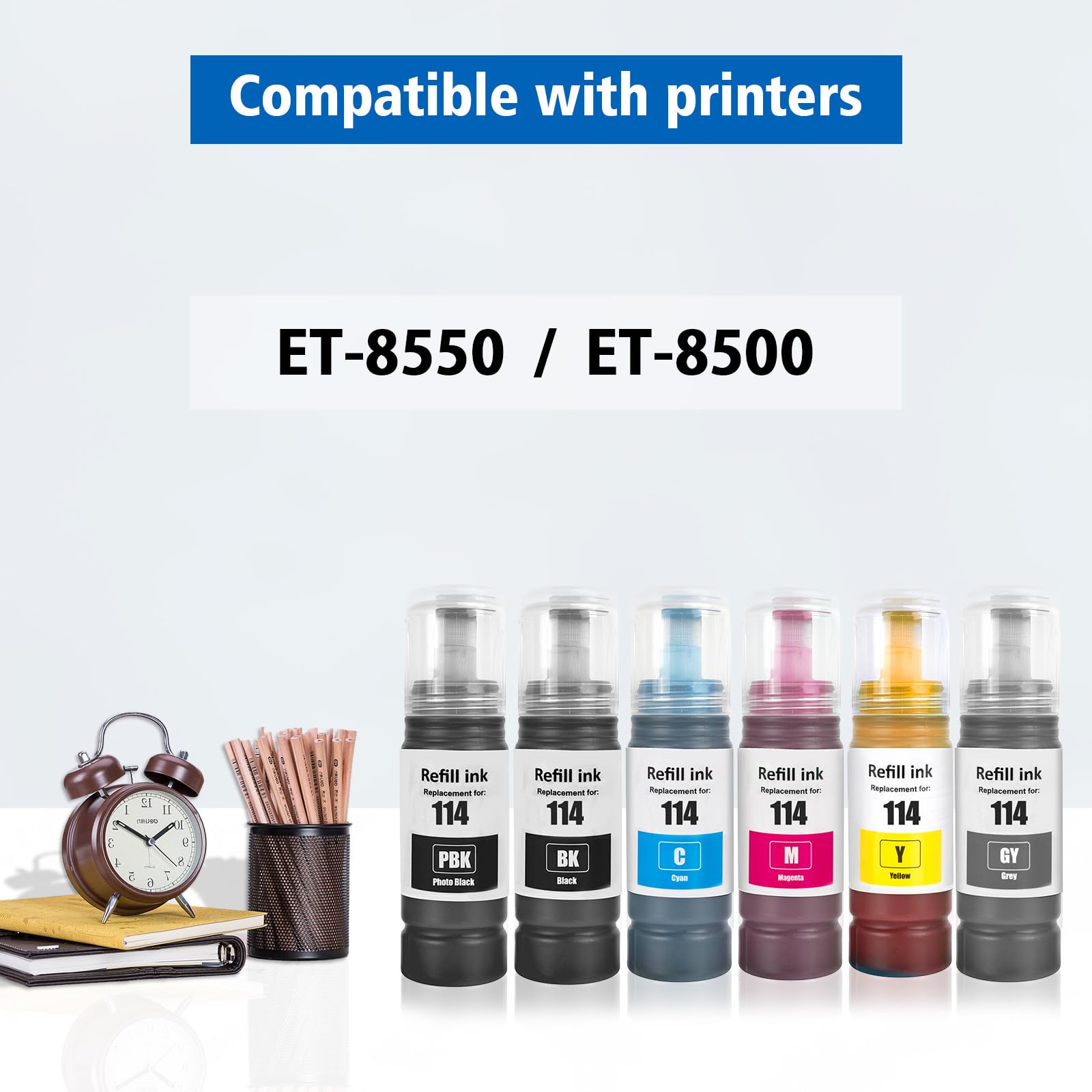 114 Inchiostro Compatibile per Epson EcoTank ET-8550 ET-8500 Stampante 6 Colori Multipla (BK/PBK/C/M/Y/GY)