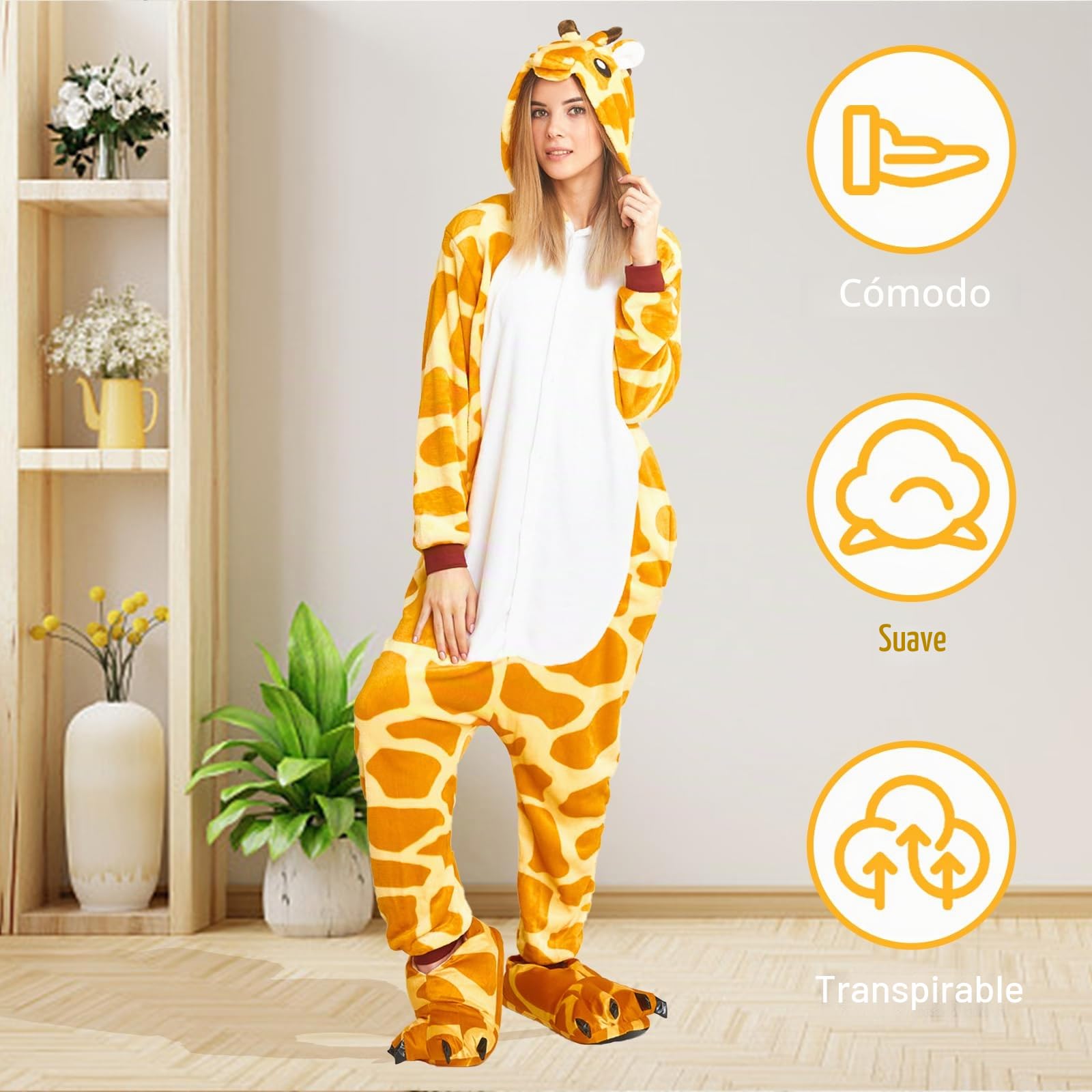 Tutukyle Pijama Jirafa Onesie Adulto- Unisex Disfraz Jirafa Animales Pijama Entero Cosplay Traje de Disfraz Animal para Disfraces de Carnaval Fiesta de Halloween Ropa de Dormir Navidad Mujer y Hombre
