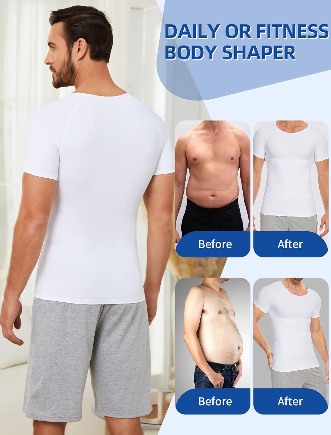MISS MOLY Compression Shirts for Men Tummy Control Undershirt Gynomastica Slimming Short Sleeve Waist Trainer Shapewear - Image 4