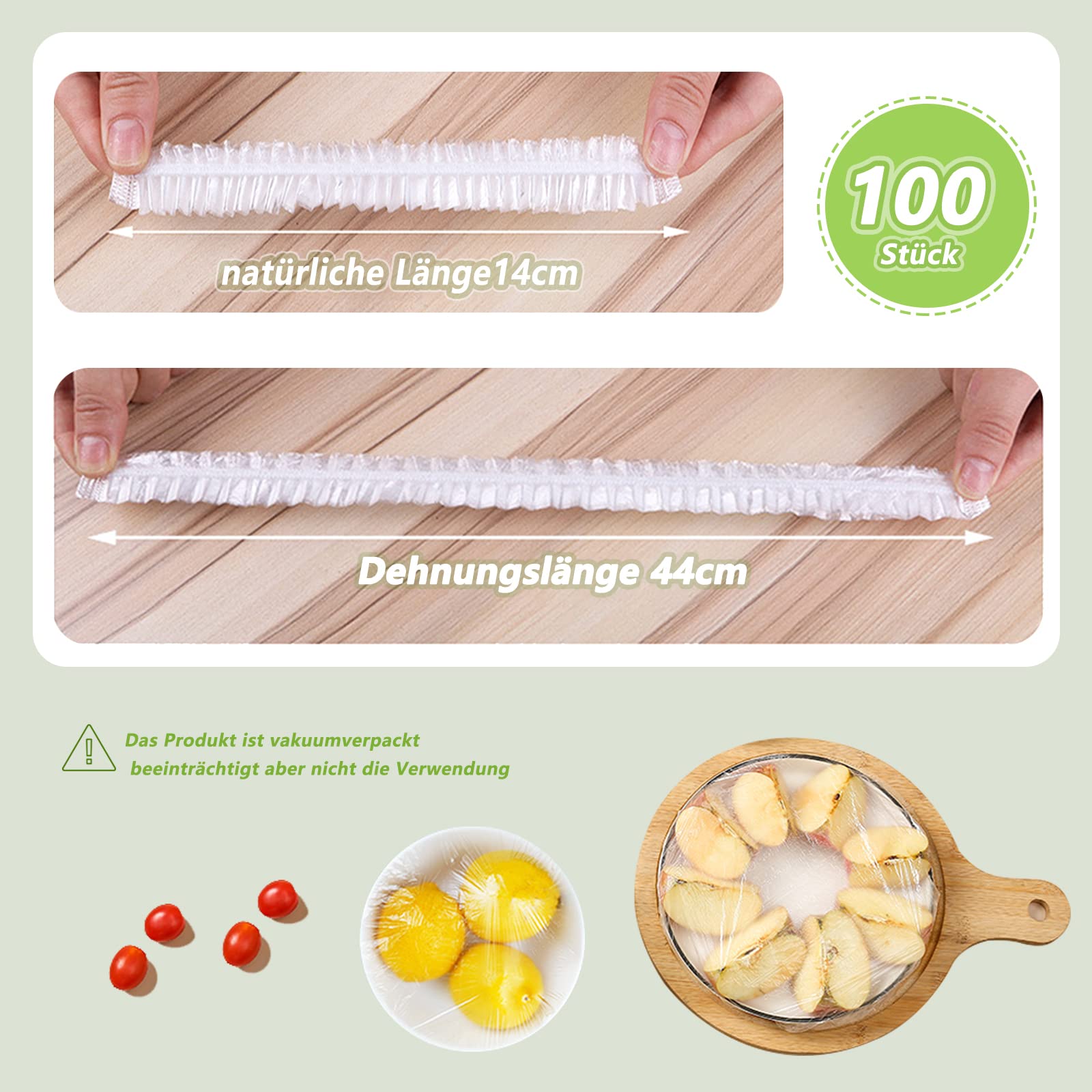 Pack of 100 Food Storage Bags, Disposable Elastic Food Storage Covers, Plastic Food Covers for Food Storage/Fruit Preservation/Shower Caps