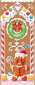 Christmas Gingerbread House Door Cover Decorations - Gingerbread Door Banner for Candyland Party Backdrop Decor Indoor Outdoor, 7230 Inches