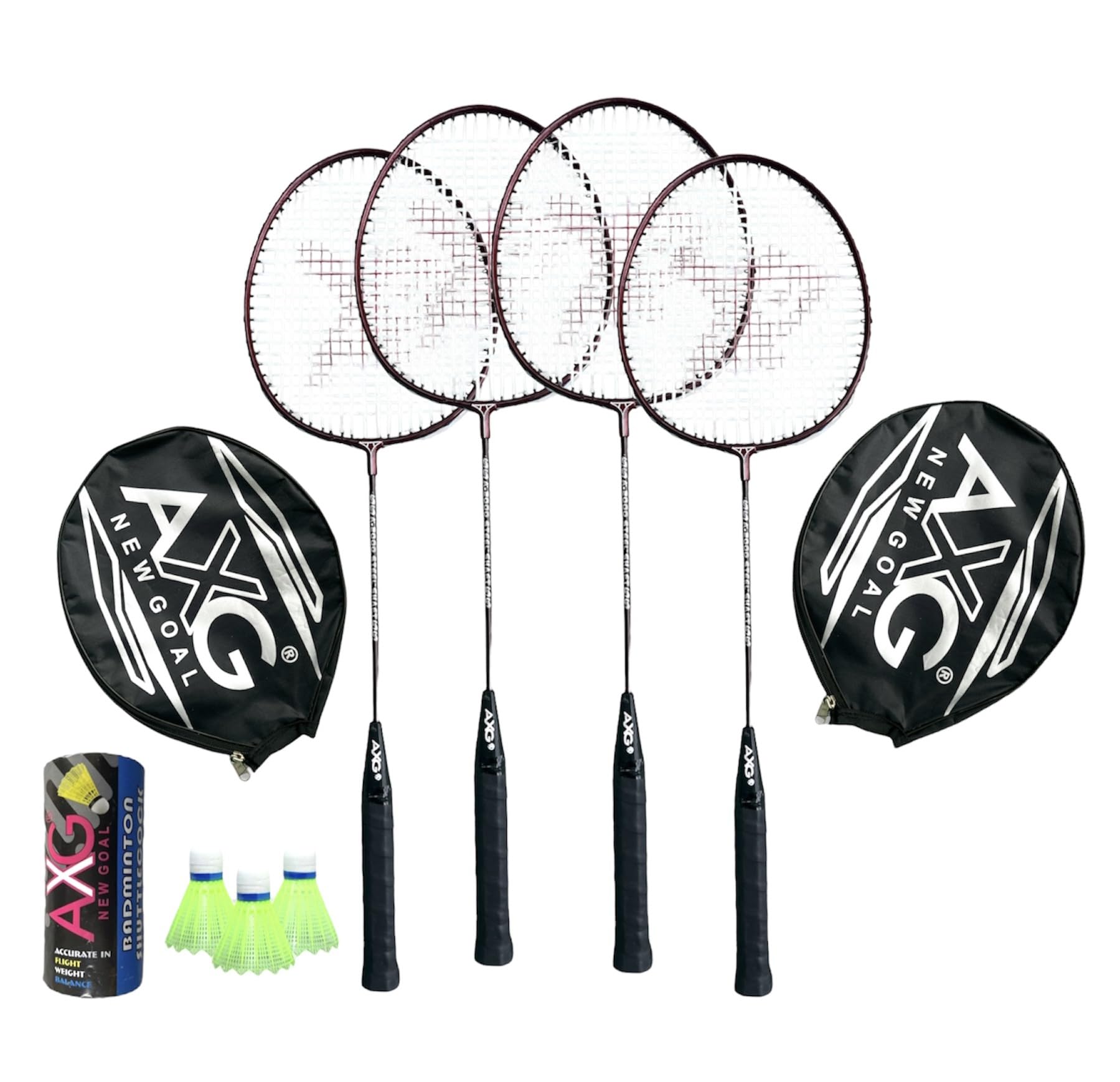 AXG Scratch Resistant A-2000 Badminton Racquets Set of 4 with 3 Plastic Shuttles Badminton Kit (Maroon)