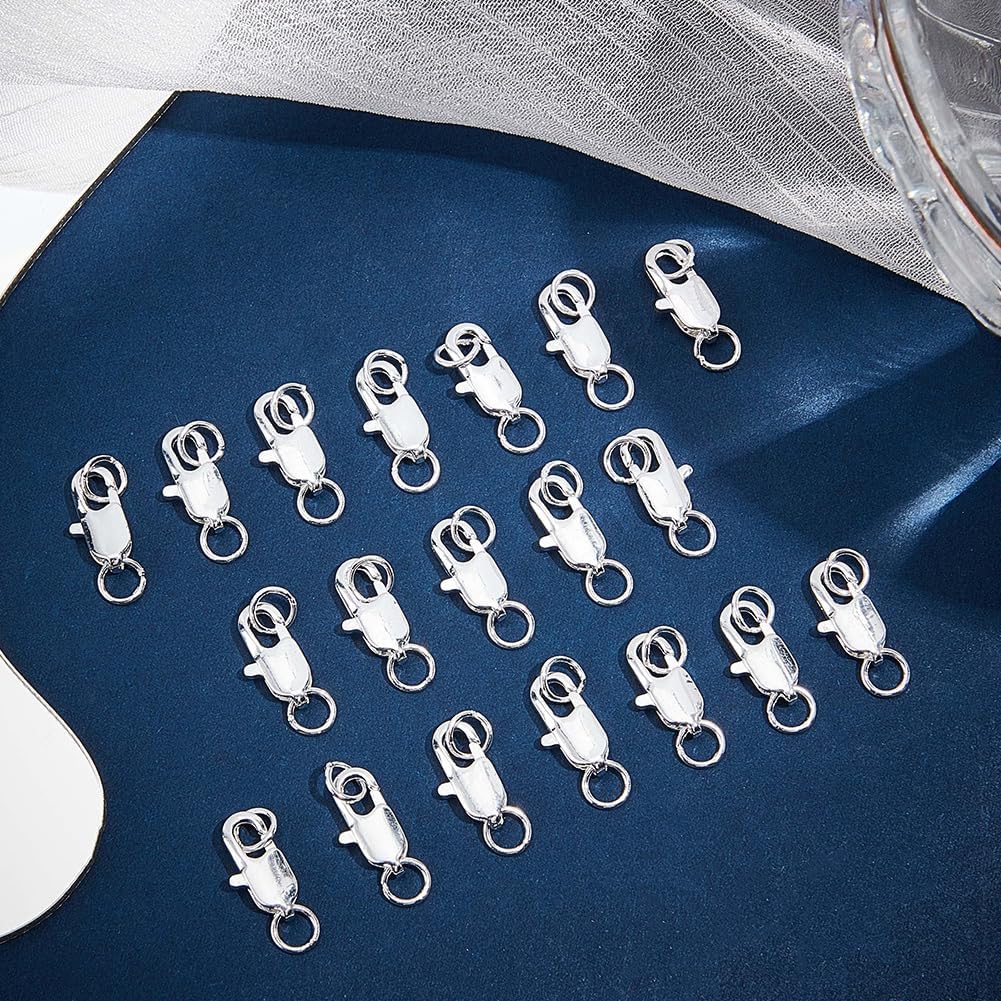 Beebeecraft 1 Box 20Pcs Lobster Claw Clasps 925 Sterling Silver Plated Brass Jewelry Lobster Clasp with Jump Ring for Bracelets Necklace Jewellery Making (12x6x2.5mm) - Image 4