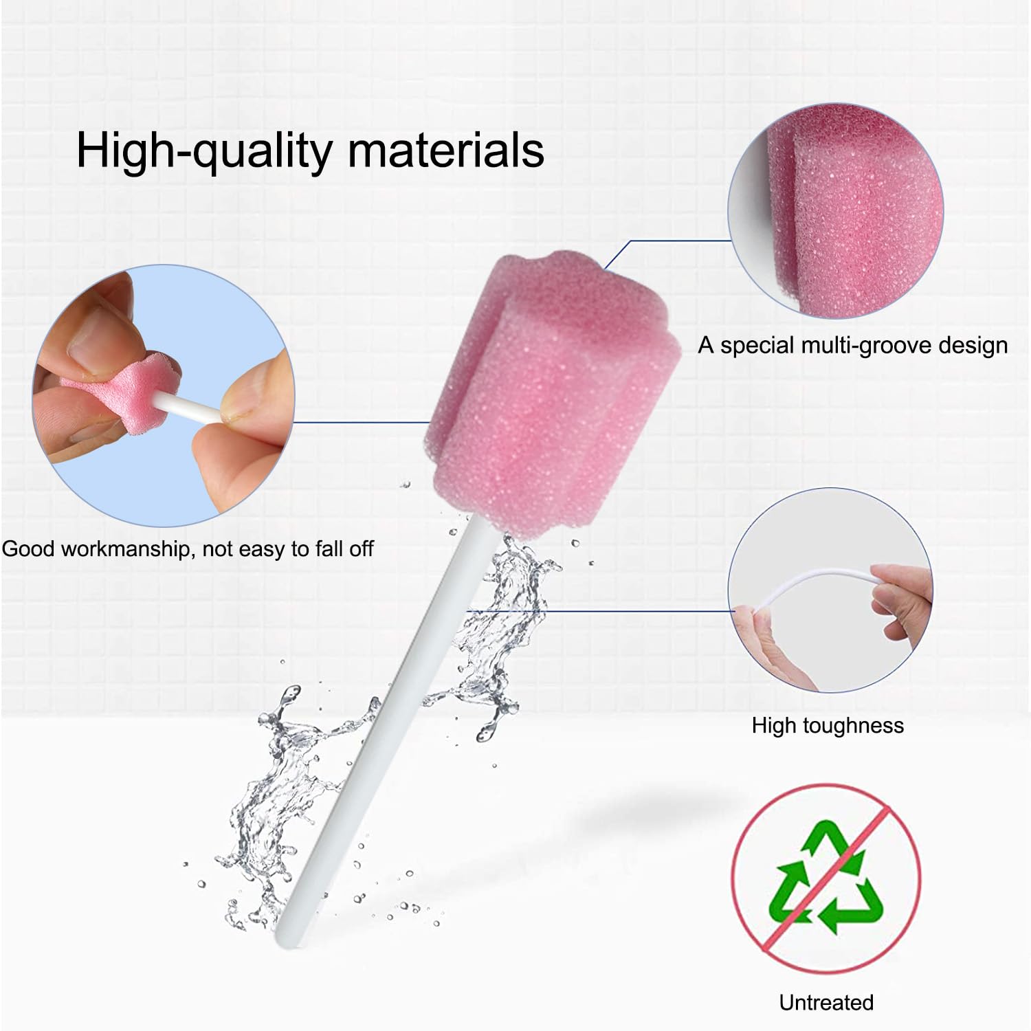 Écouvillon Éponge Écouvillon en Mousse Écouvillons Oraux Jetables 80pcs Écouvillon Dentaire Stériles non Aromatisés pour Nettoyage Bucco-Dentaire Nettoyage Dentaire, Forfait Individuel (Rose)